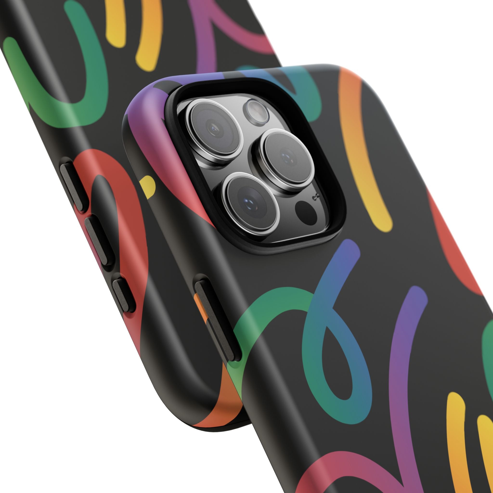Colorful Doodle Tough Phone Case — Black Background Protective Cover