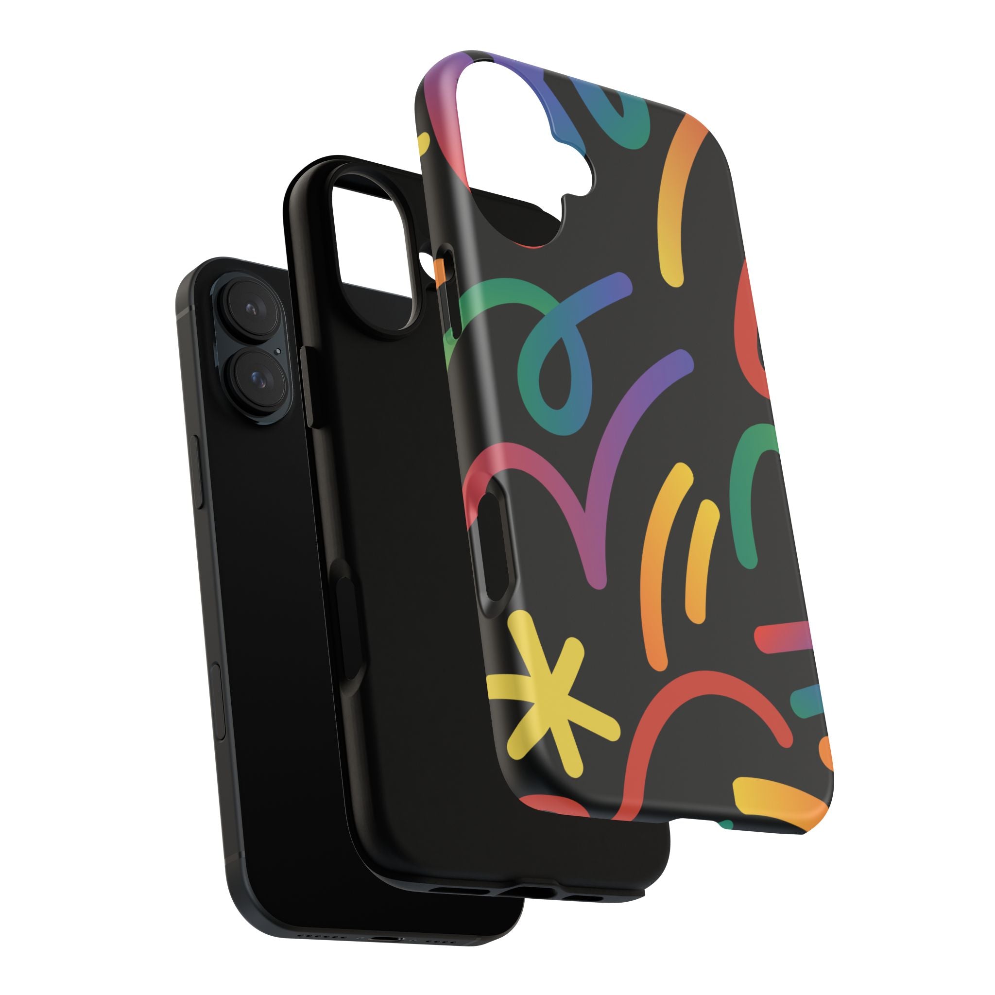 Colorful Doodle Tough Phone Case — Black Background Protective Cover