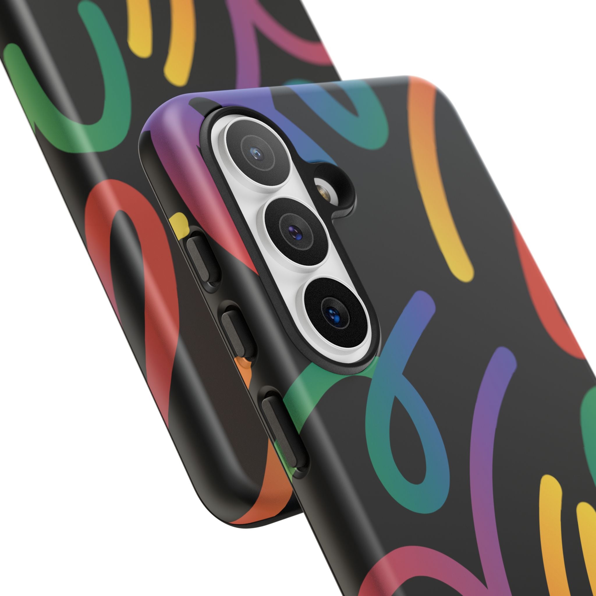 Colorful Doodle Tough Phone Case — Black Background Protective Cover