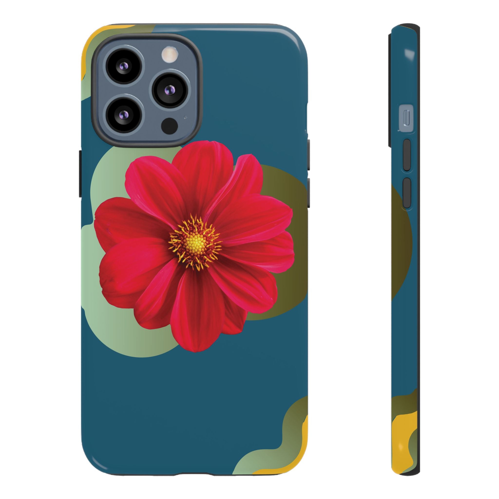 Floral Burst Tough Phone Case — Red Flower on Teal Protective Cover