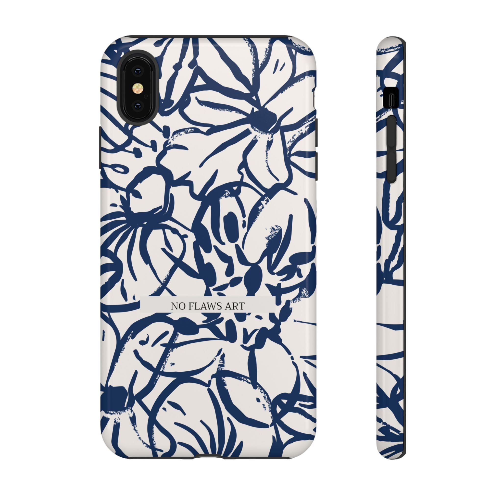 Navy Floral Tough Phone Case — "No Flaws Art" Protective Phone Cover