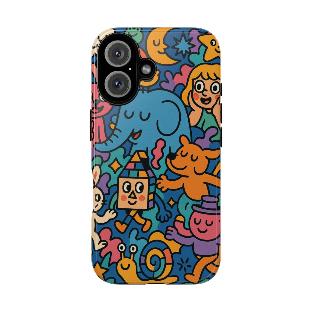 Colorful Doodle Phone Case — Cute Cartoon Animals & Characters