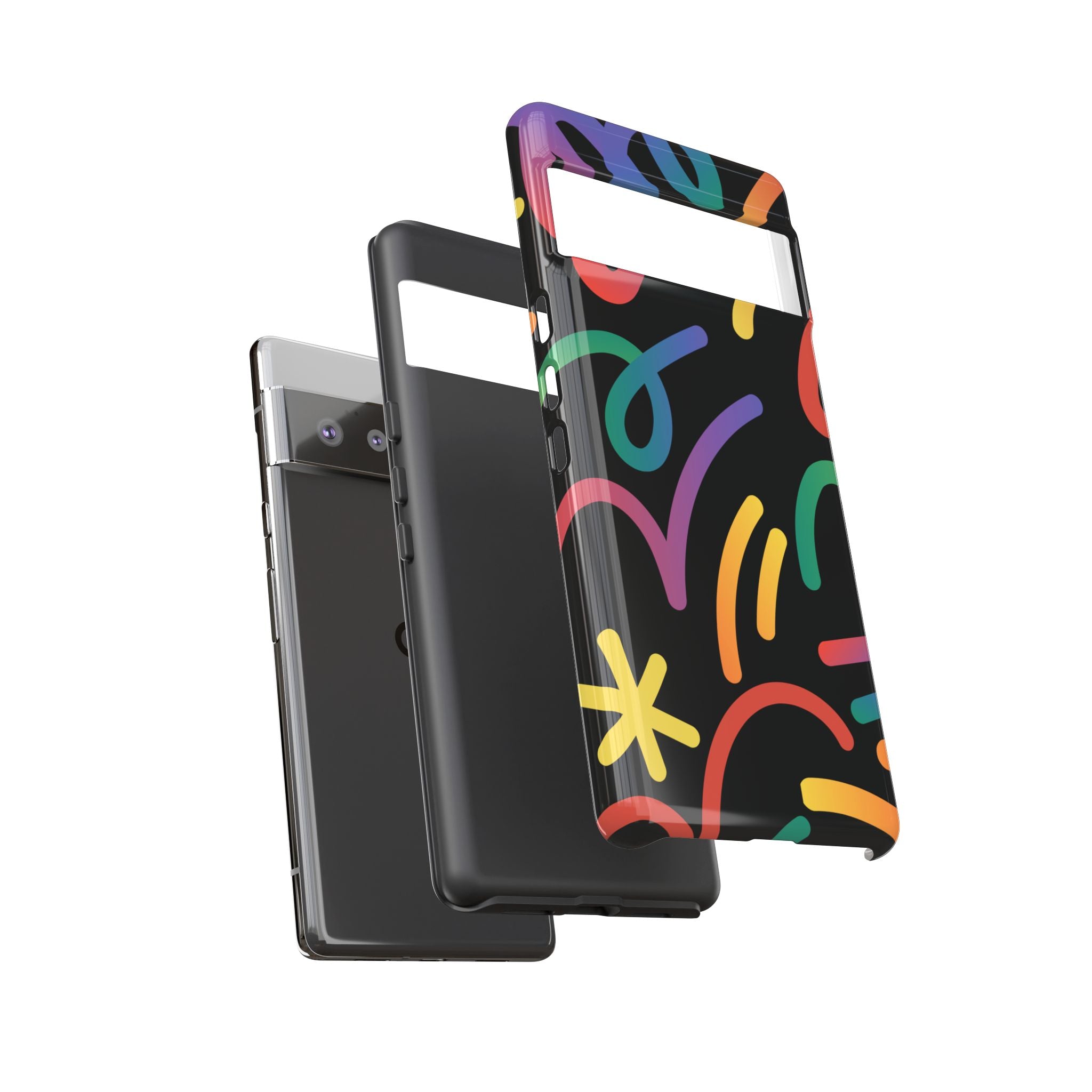 Colorful Doodle Tough Phone Case — Black Background Protective Cover