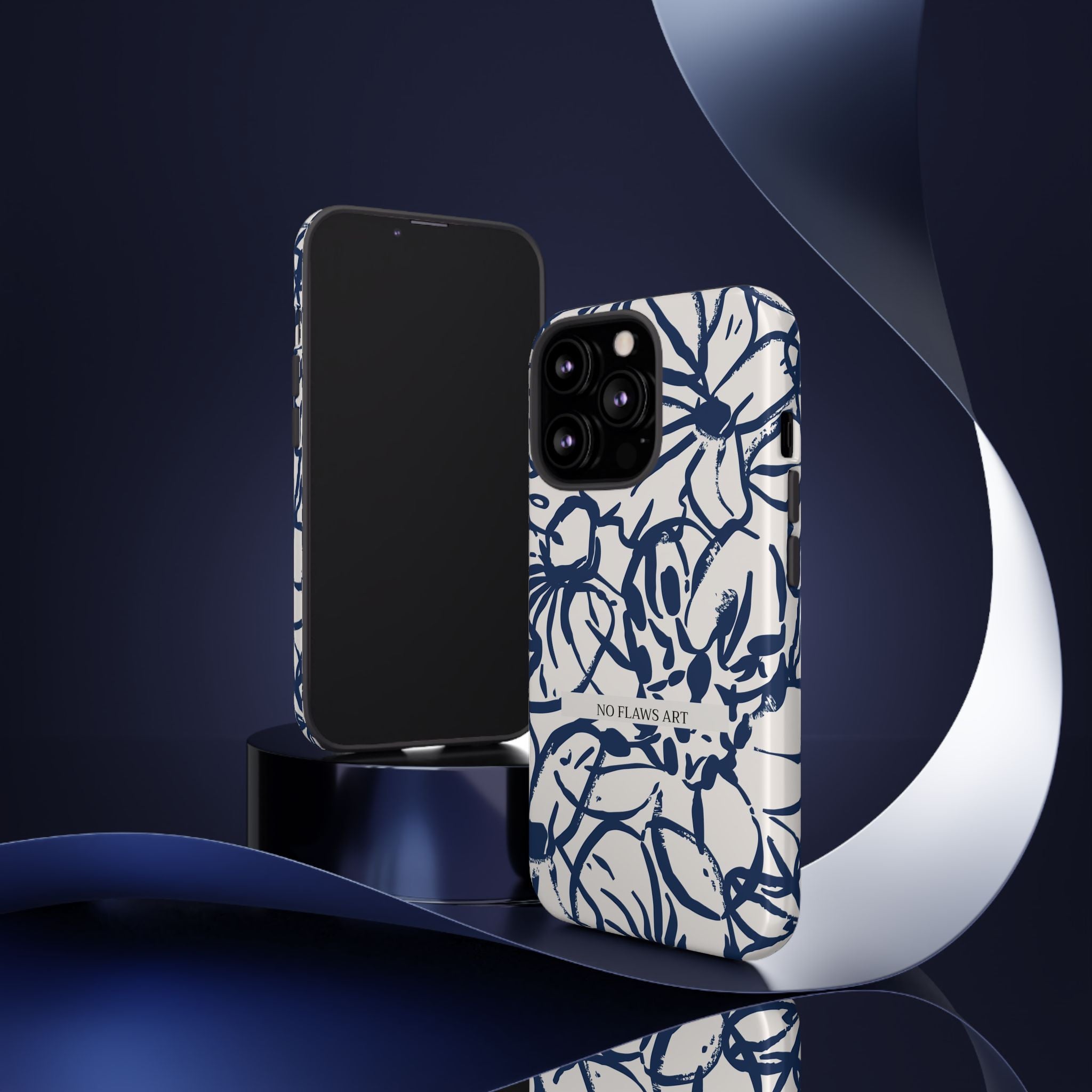 Navy Floral Tough Phone Case — "No Flaws Art" Protective Phone Cover
