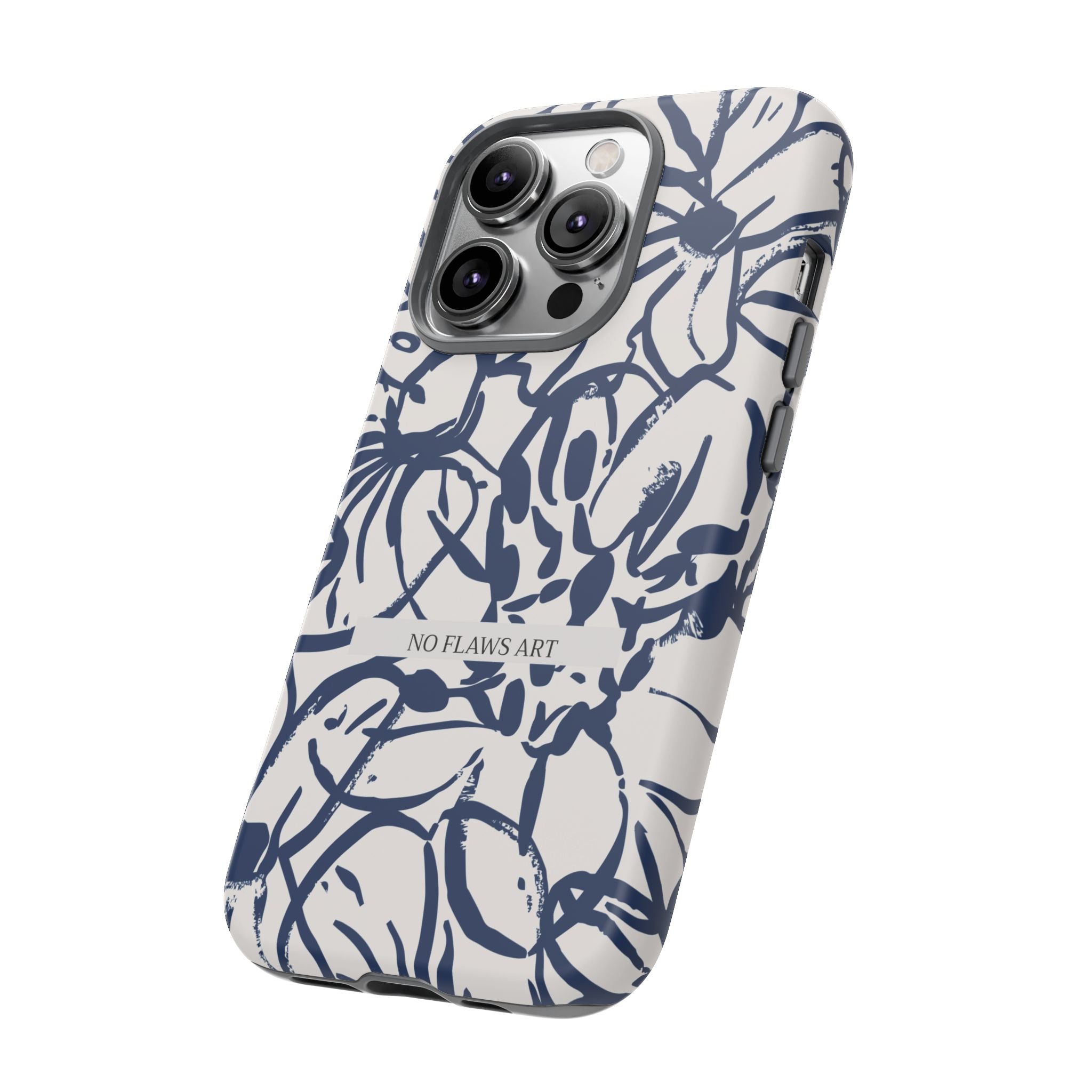 Navy Floral Tough Phone Case — "No Flaws Art" Protective Phone Cover