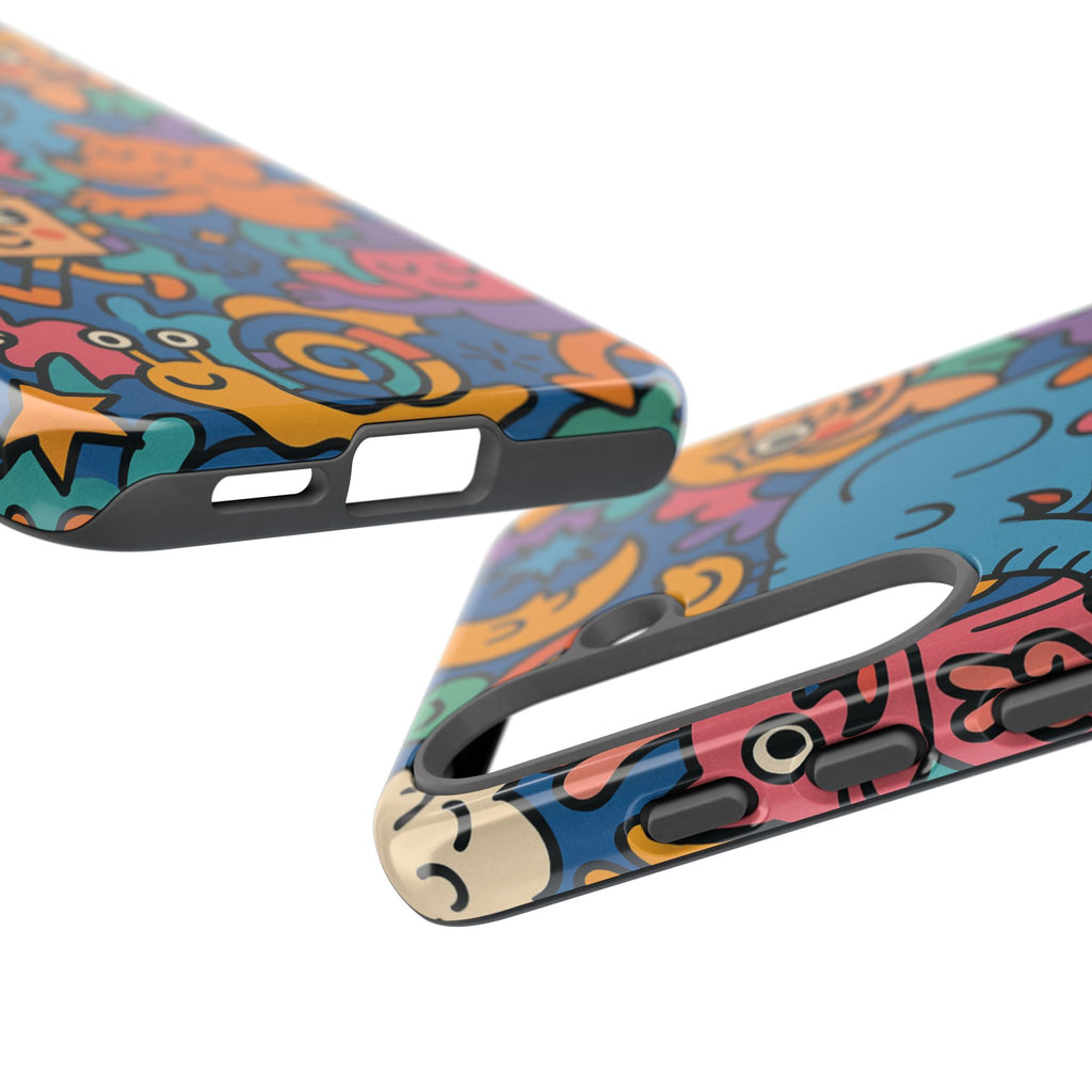 Colorful Doodle Phone Case — Cute Cartoon Animals & Characters