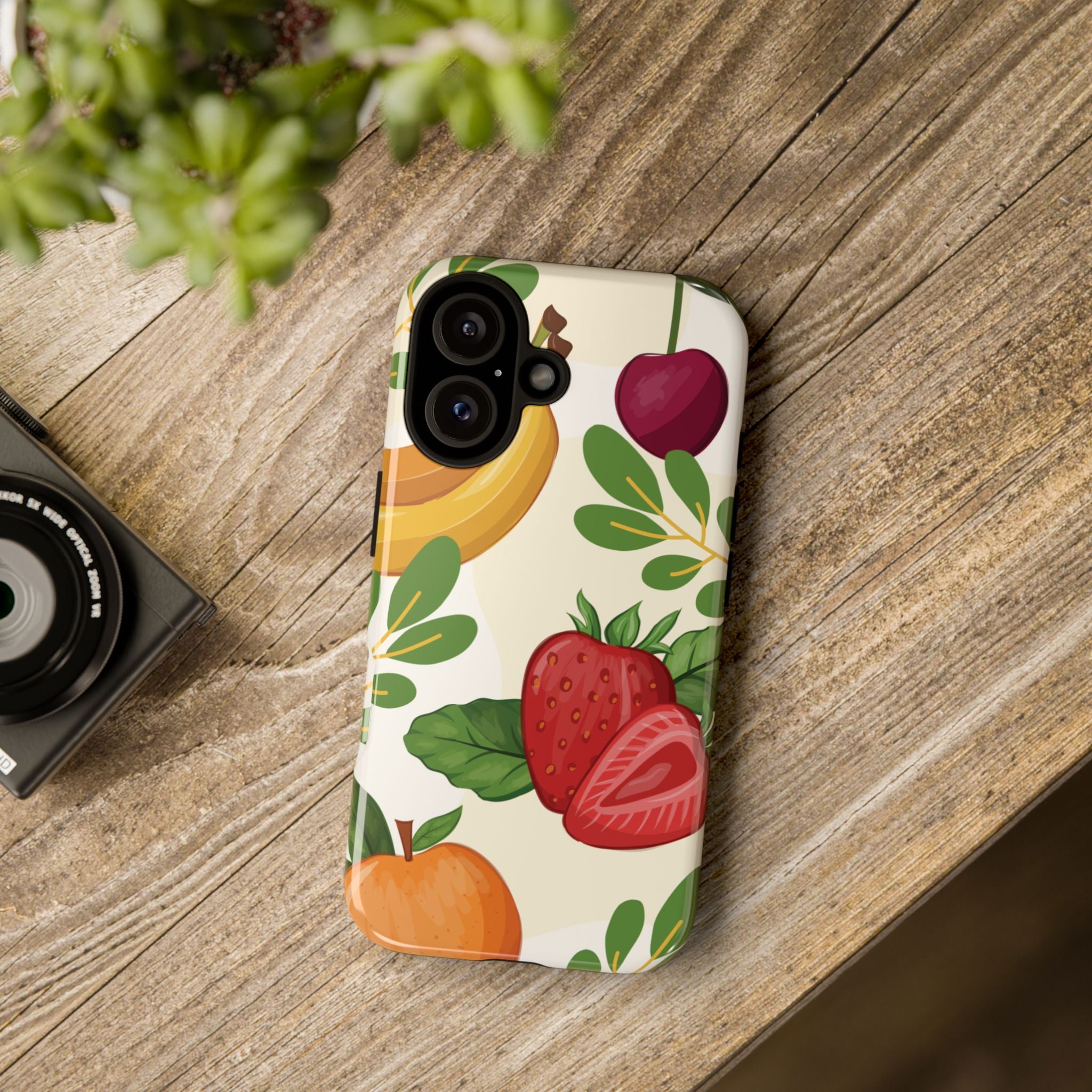 Fruit Pattern Tough Case — Floral Strawberry & Banana Phone Cover