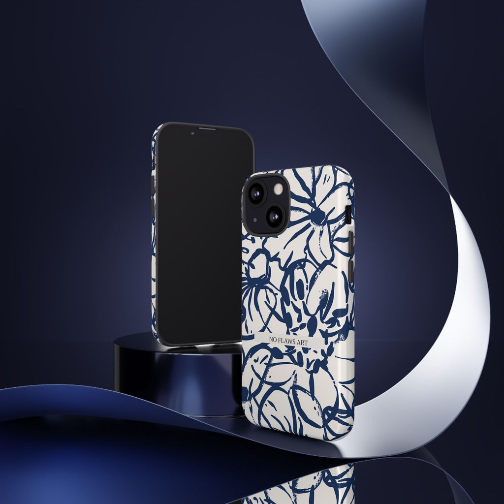 Navy Floral Tough Phone Case — "No Flaws Art" Protective Phone Cover