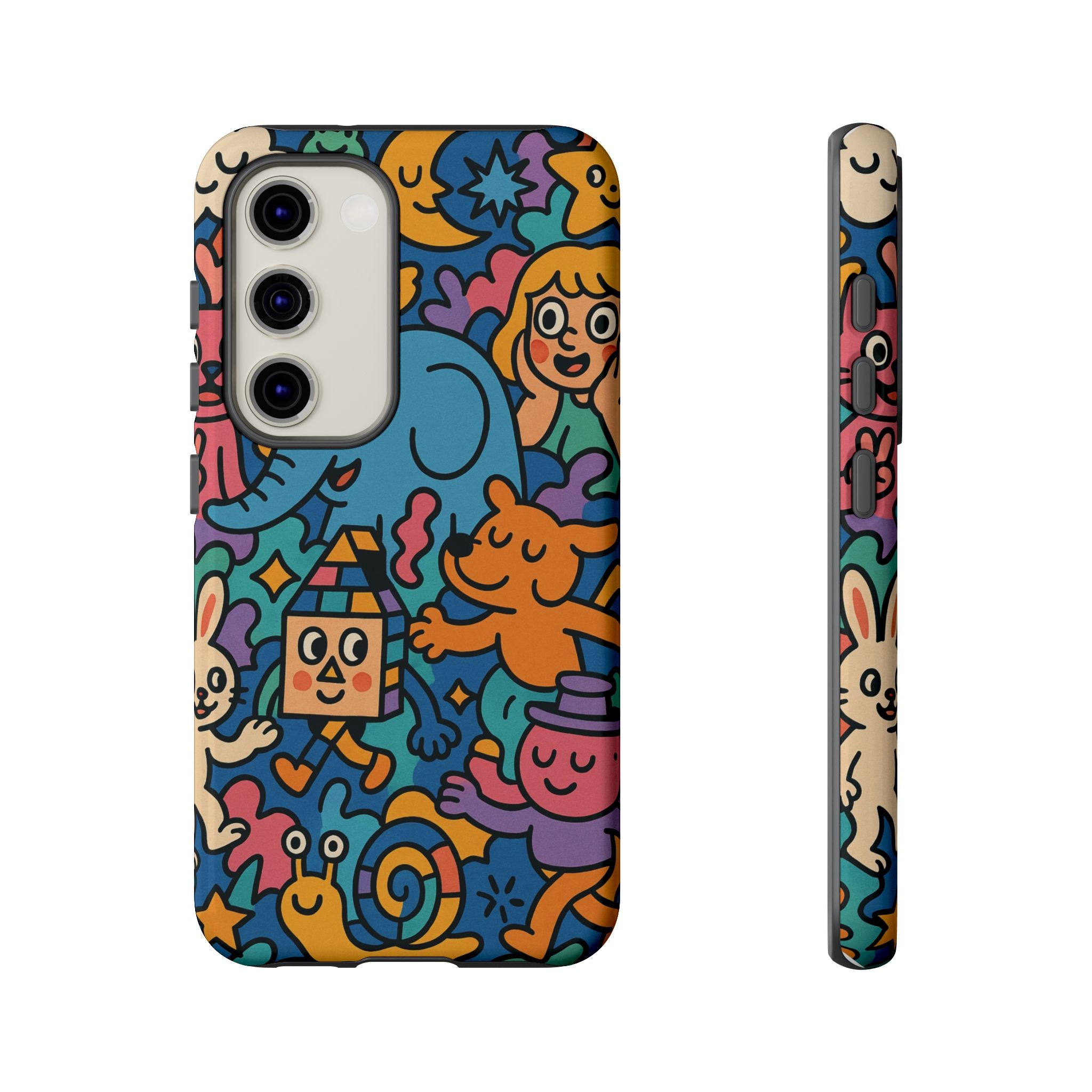 Colorful Doodle Phone Case — Cute Cartoon Animals & Characters