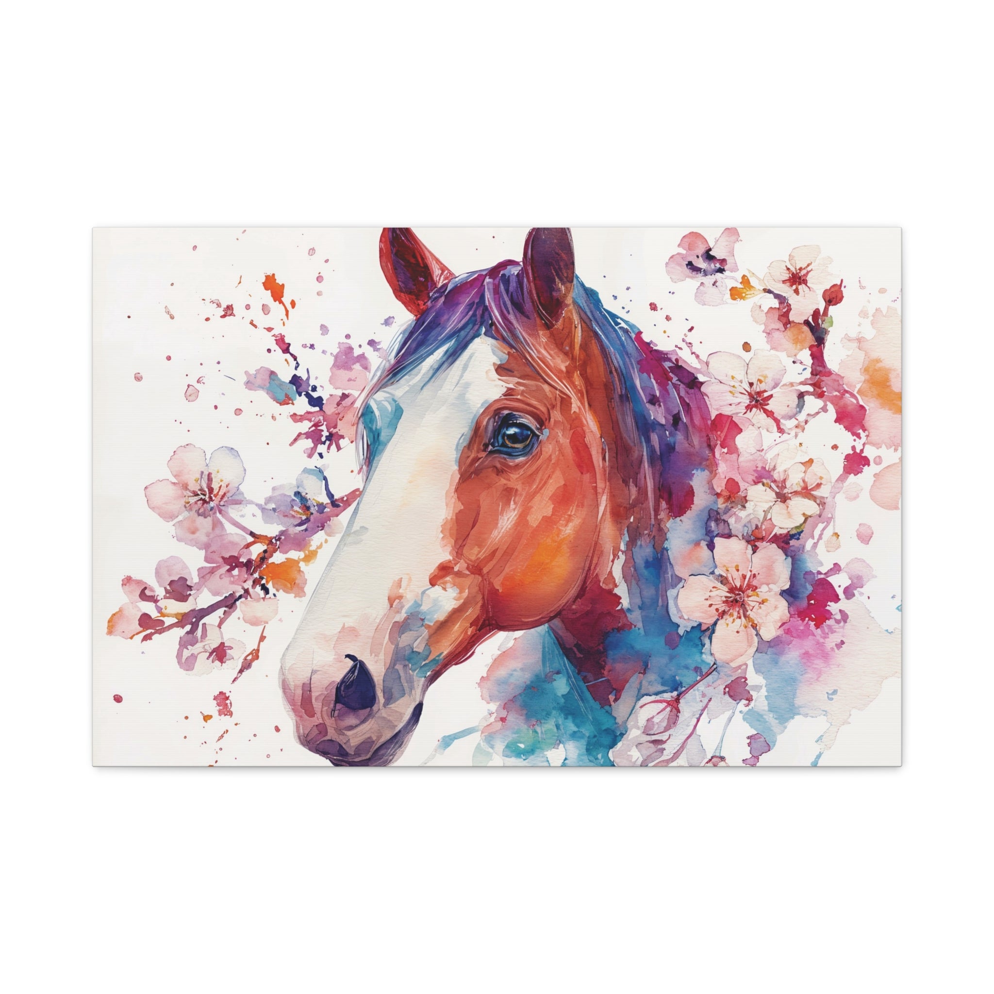 Watercolor Horse Canvas Print — Floral Equine Wall Art