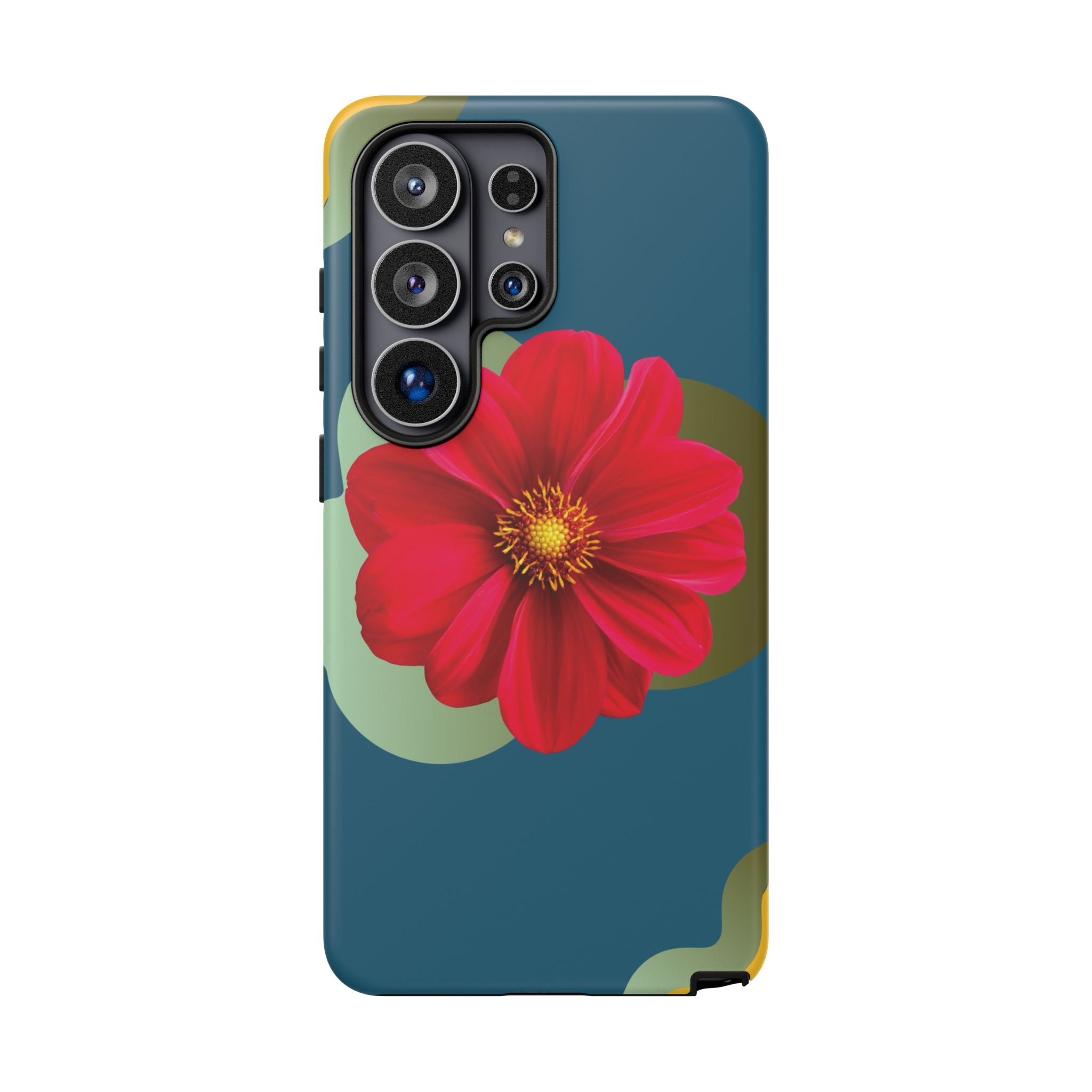 Floral Burst Tough Phone Case — Red Flower on Teal Protective Cover
