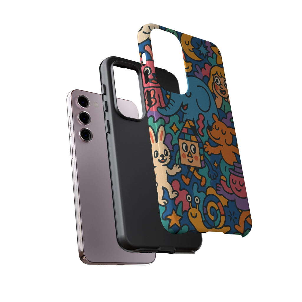 Colorful Doodle Phone Case — Cute Cartoon Animals & Characters