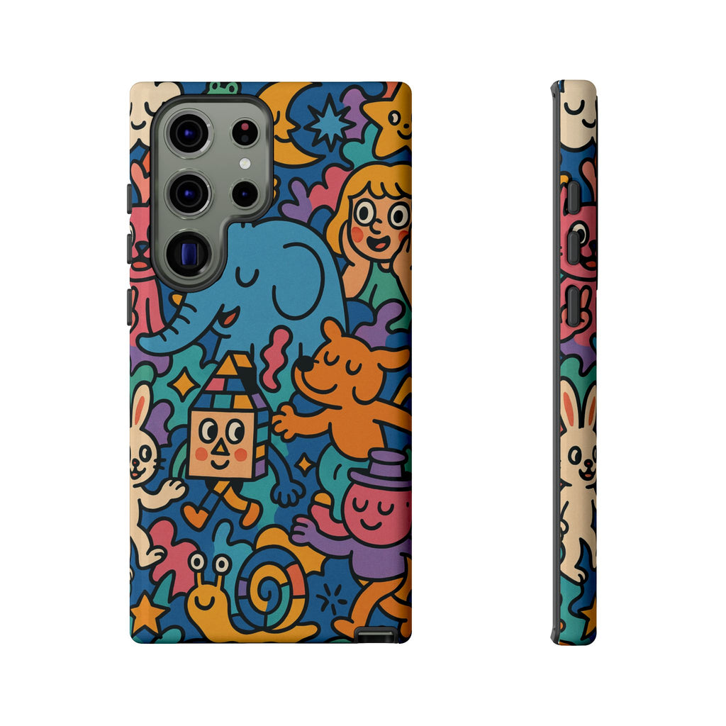 Colorful Doodle Phone Case — Cute Cartoon Animals & Characters