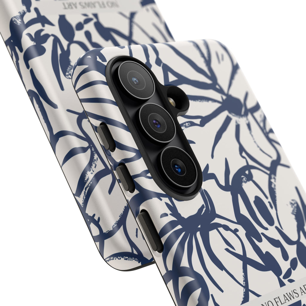 Navy Floral Tough Phone Case — "No Flaws Art" Protective Phone Cover