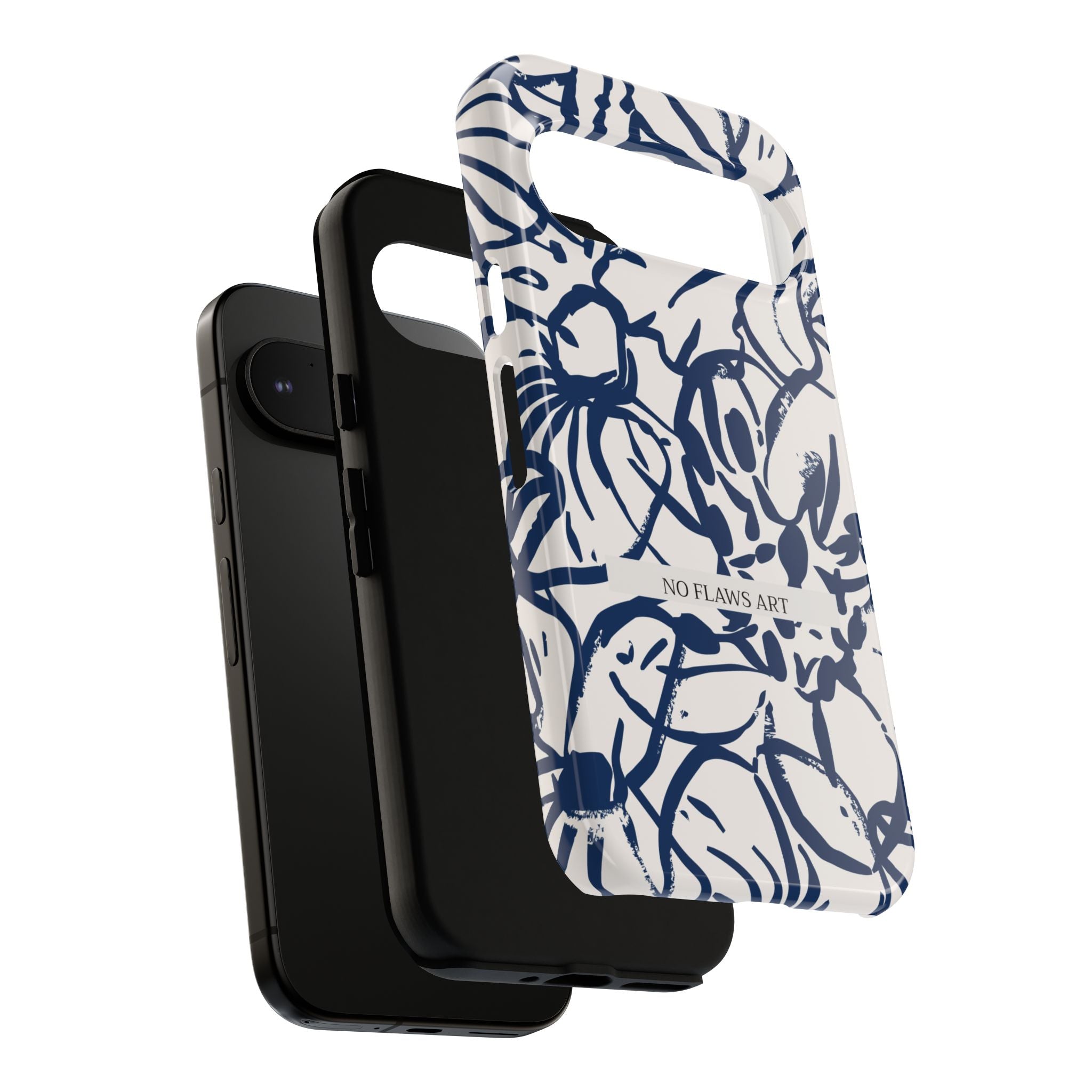 Navy Floral Tough Phone Case — "No Flaws Art" Protective Phone Cover