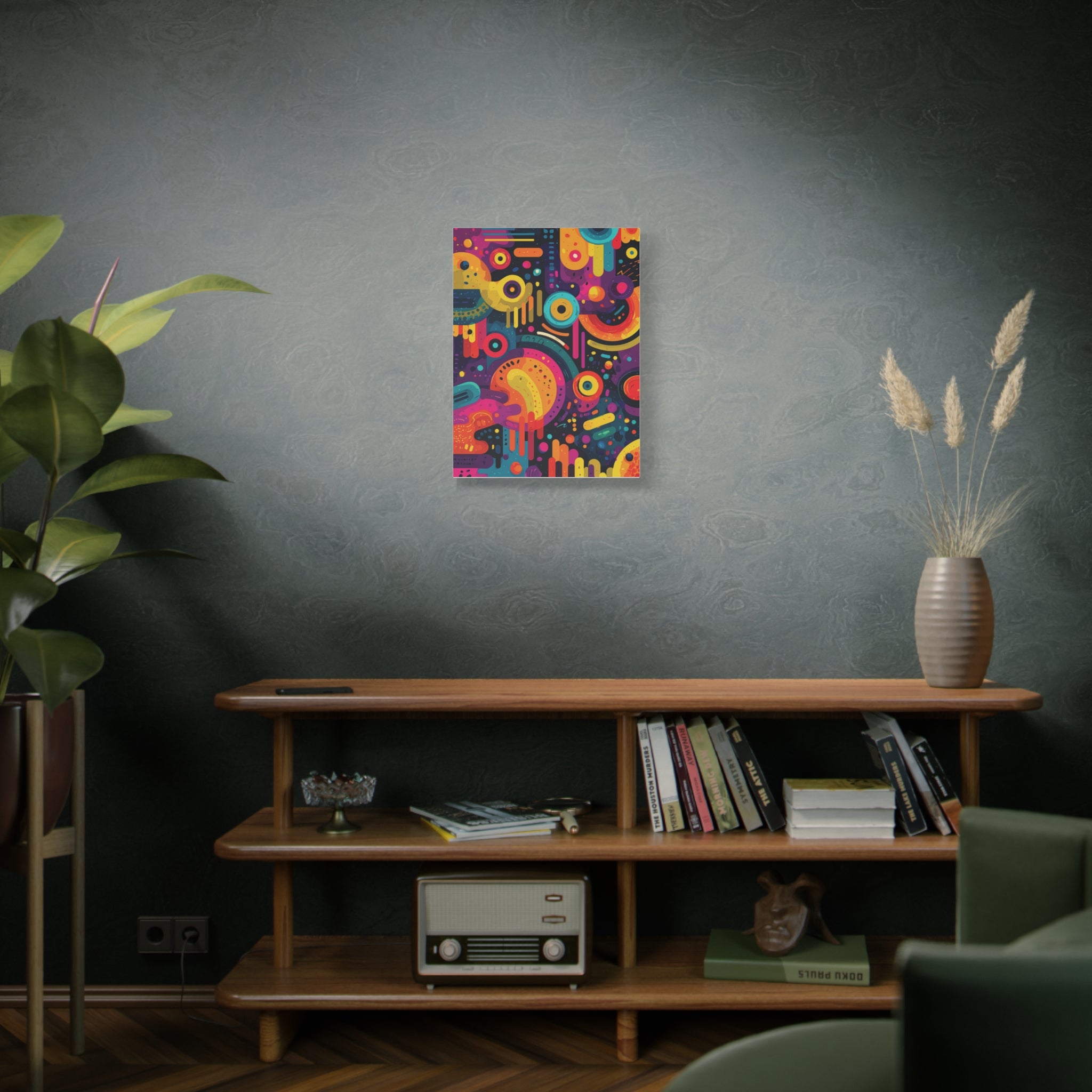 Abstract Neon Shapes Matte Canvas Print — Colorful Geometric Wall Art