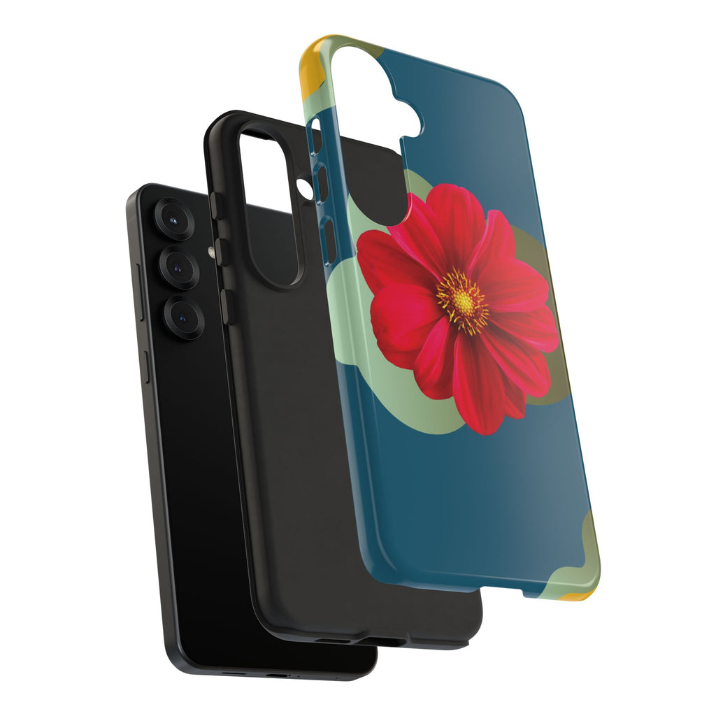 Floral Burst Tough Phone Case — Red Flower on Teal Protective Cover