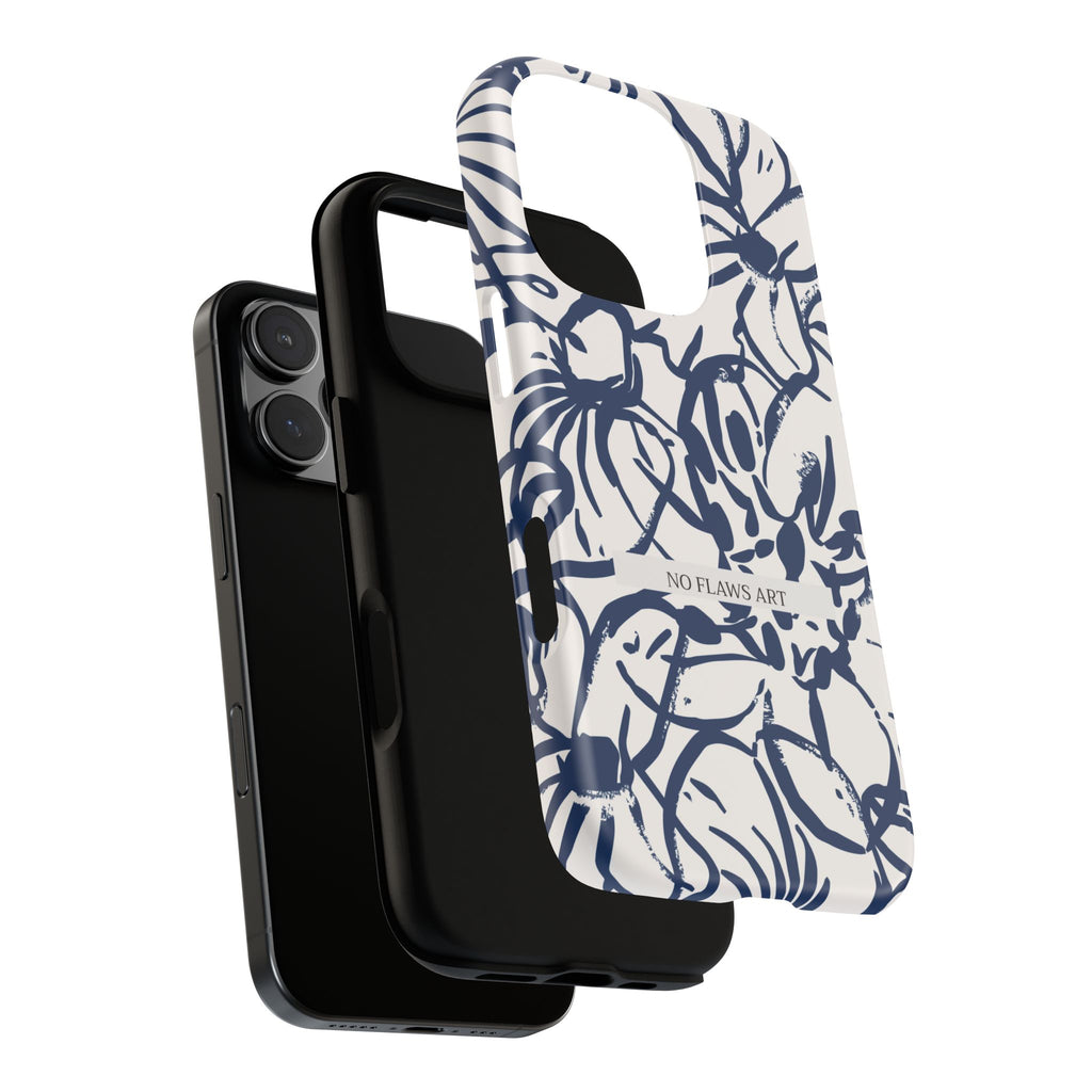 Navy Floral Tough Phone Case — "No Flaws Art" Protective Phone Cover