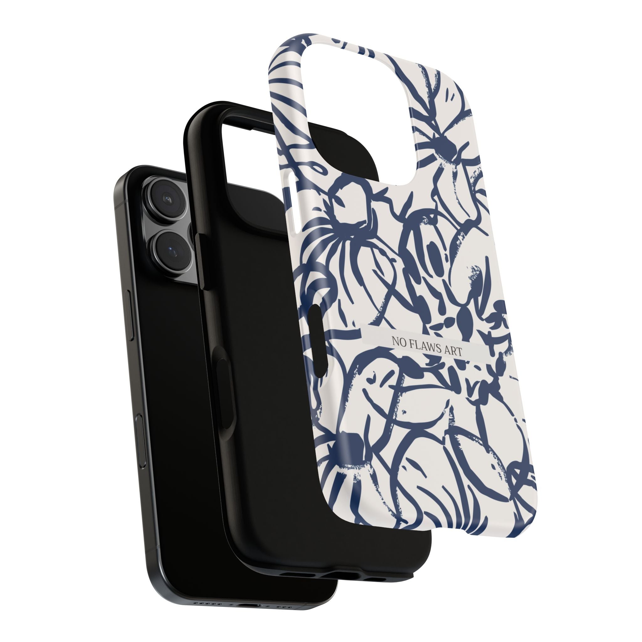 Navy Floral Tough Phone Case — "No Flaws Art" Protective Phone Cover