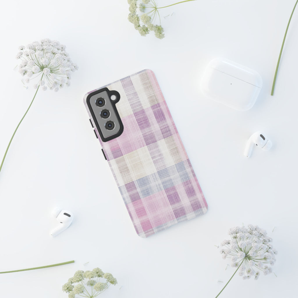 Pink Plaid Phone Case, Trendy Accessories, Birthday, Everyday Use, Tough Cases