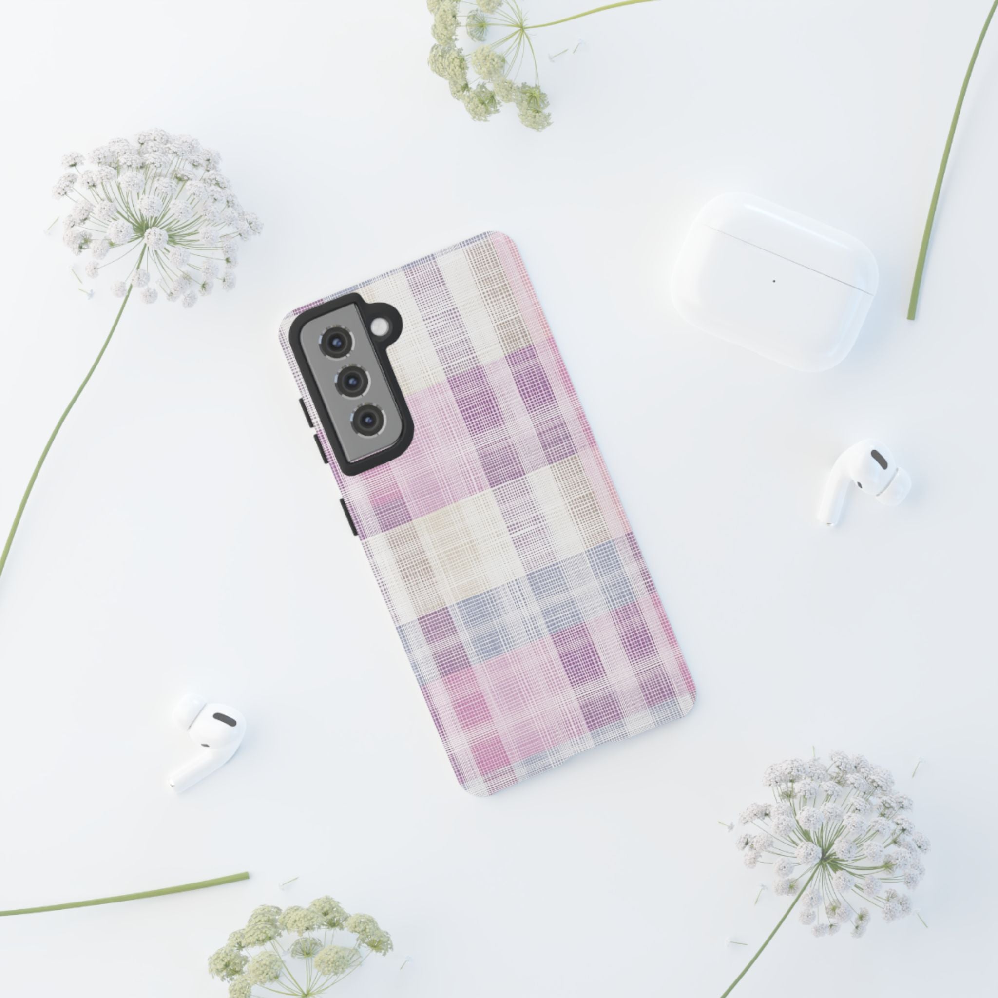Pink Plaid Phone Case, Trendy Accessories, Birthday, Everyday Use, Tough Cases