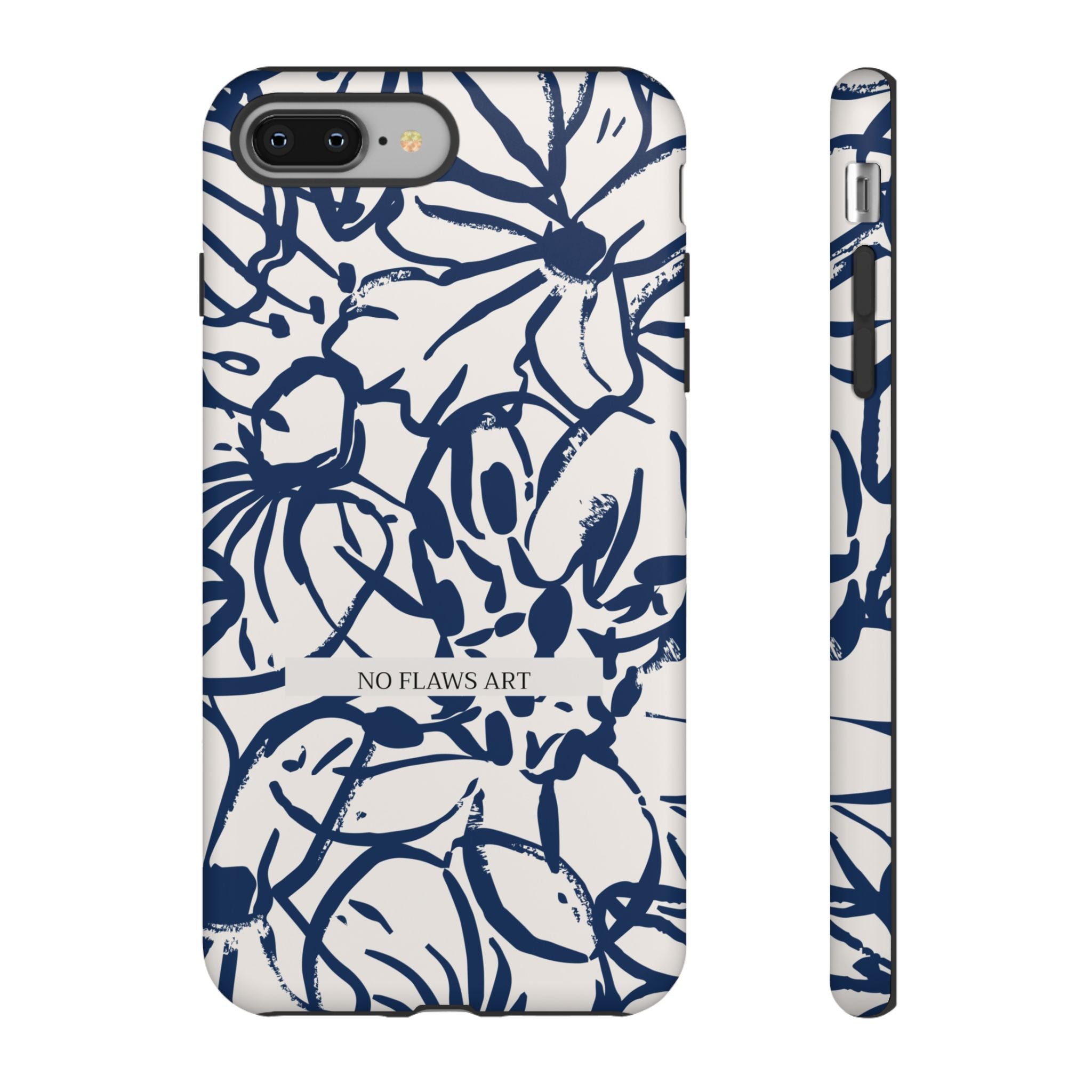 Navy Floral Tough Phone Case — "No Flaws Art" Protective Phone Cover