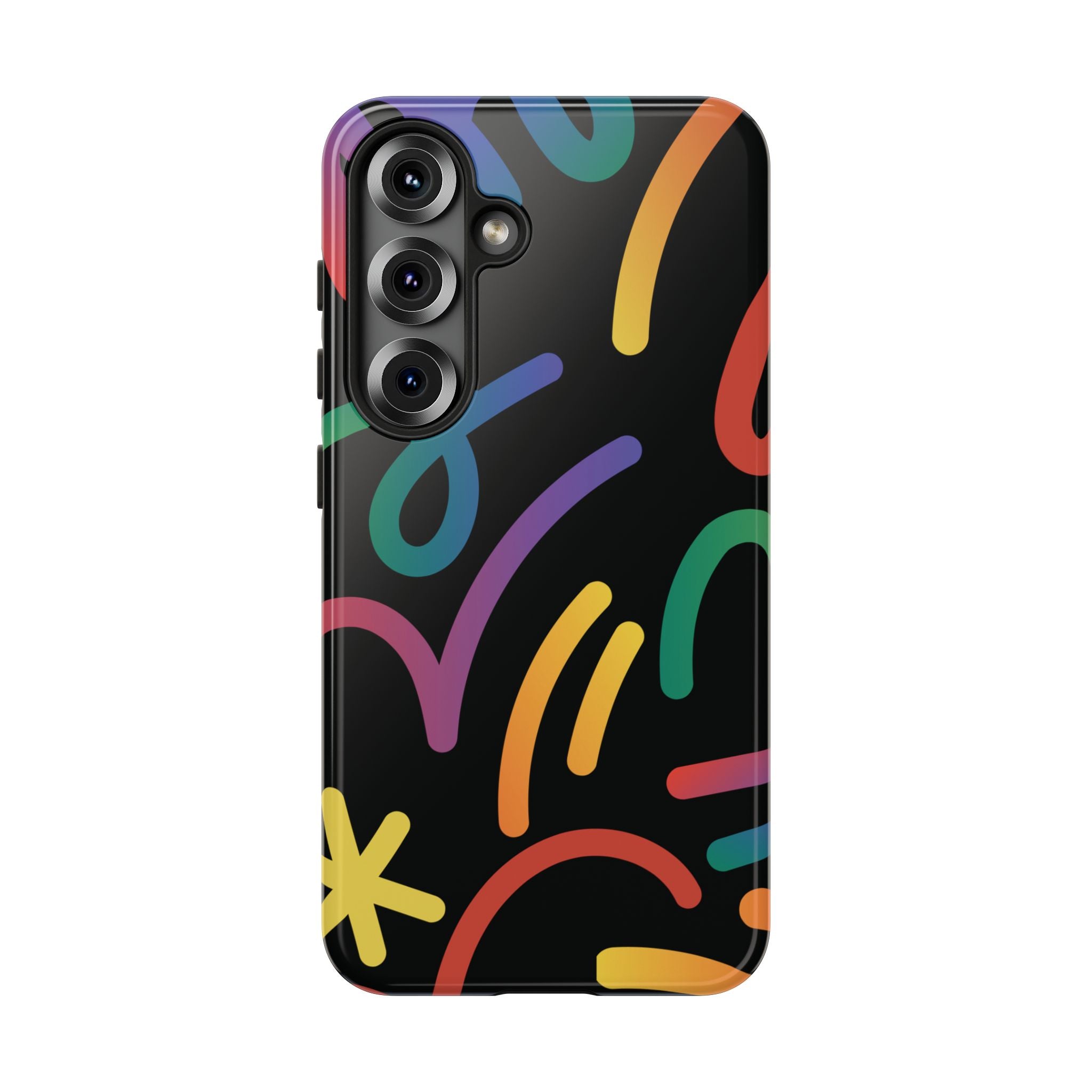 Colorful Doodle Tough Phone Case — Black Background Protective Cover
