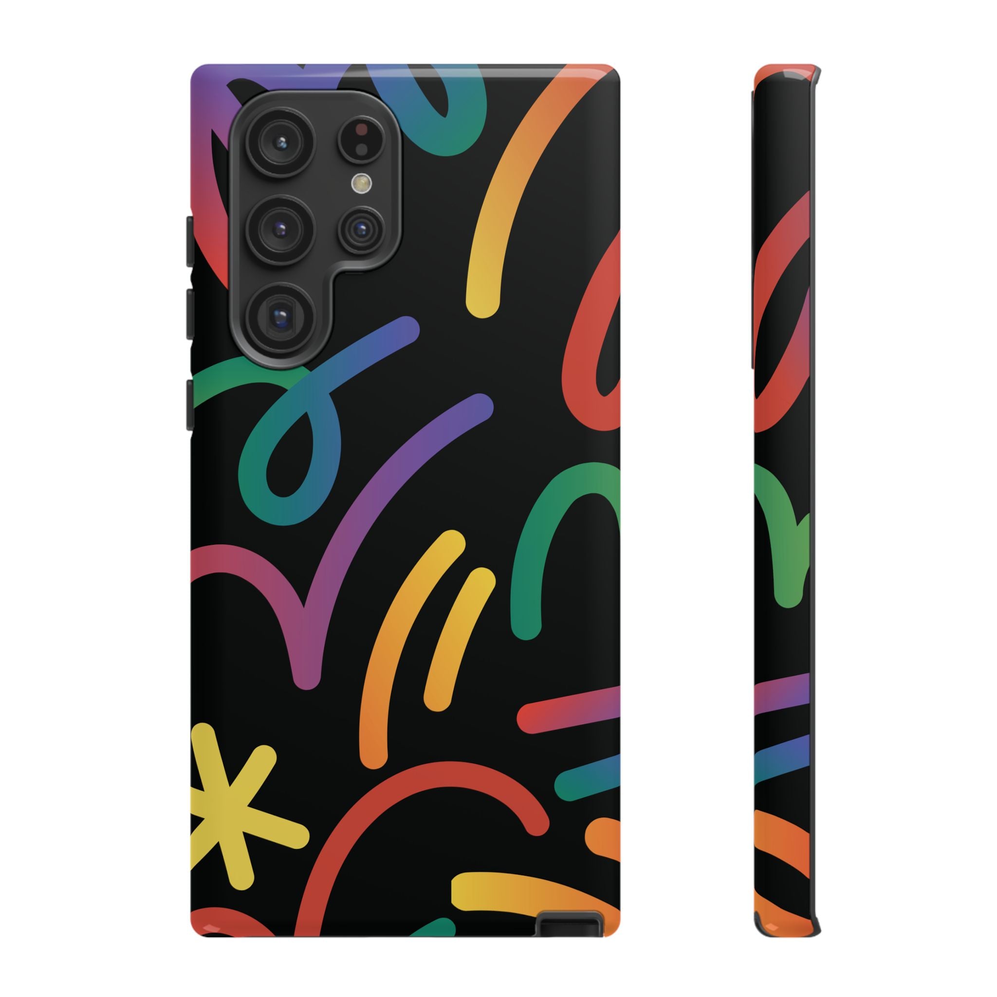 Colorful Doodle Tough Phone Case — Black Background Protective Cover