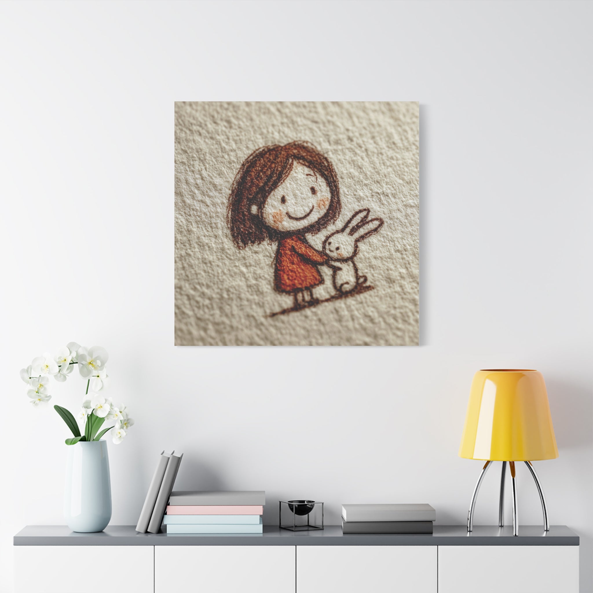 Cute Girl with Bunny Matte Canvas Wall Art – Stretched 1.25"