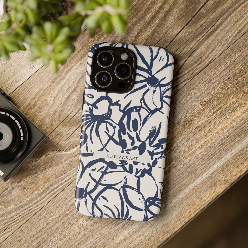 Navy Floral Tough Phone Case — "No Flaws Art" Protective Phone Cover