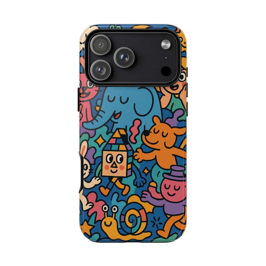 Colorful Doodle Phone Case — Cute Cartoon Animals & Characters