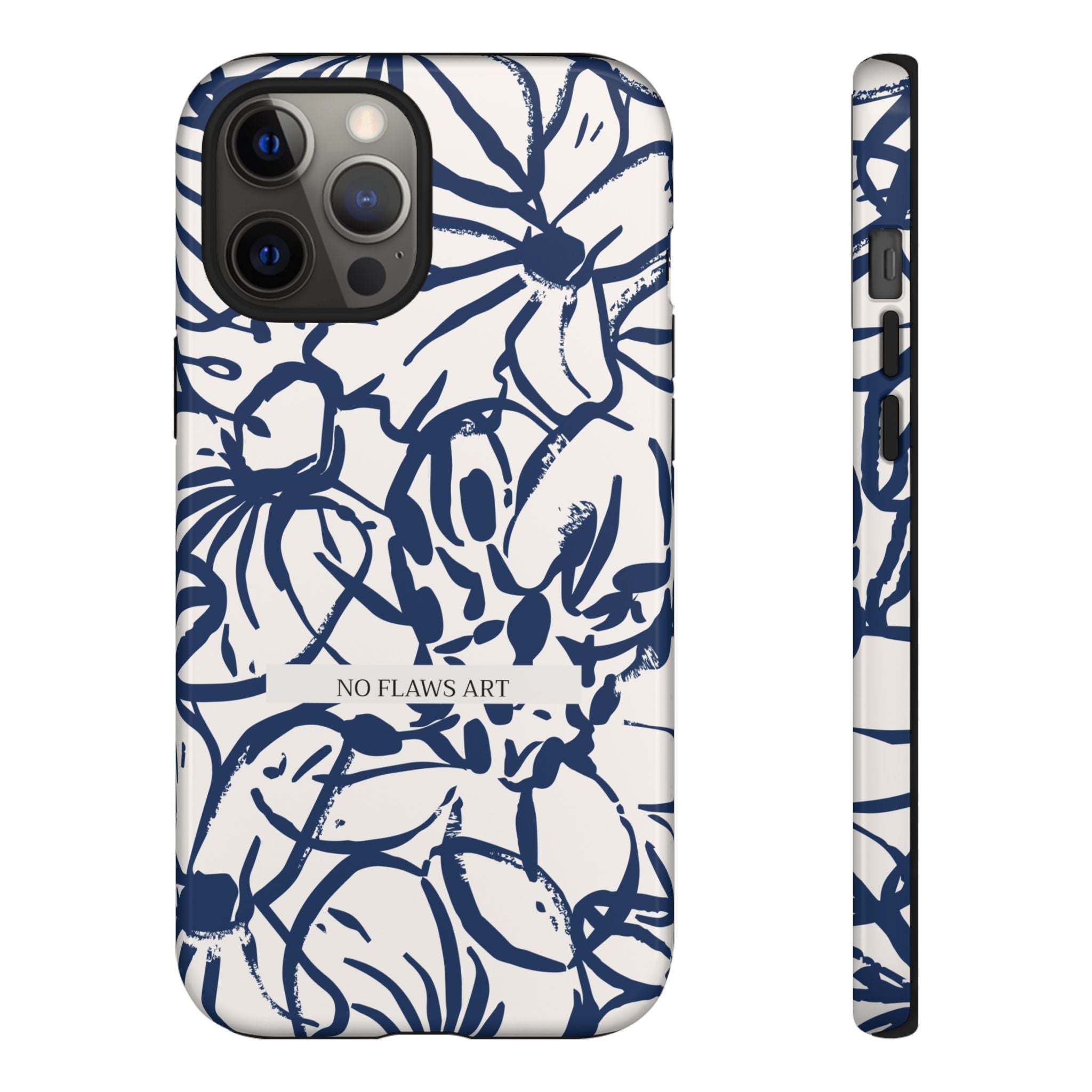 Navy Floral Tough Phone Case — "No Flaws Art" Protective Phone Cover