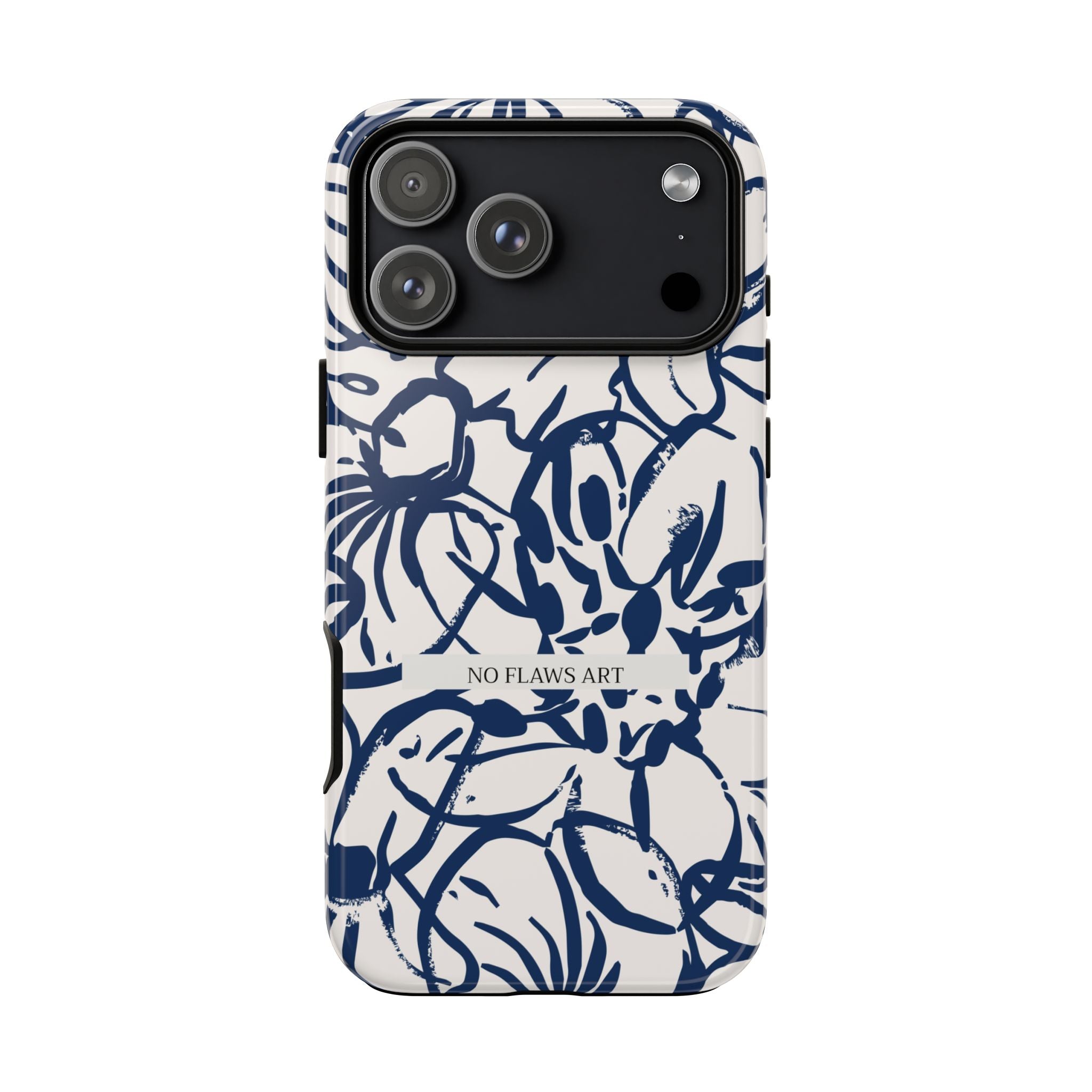 Navy Floral Tough Phone Case — "No Flaws Art" Protective Phone Cover