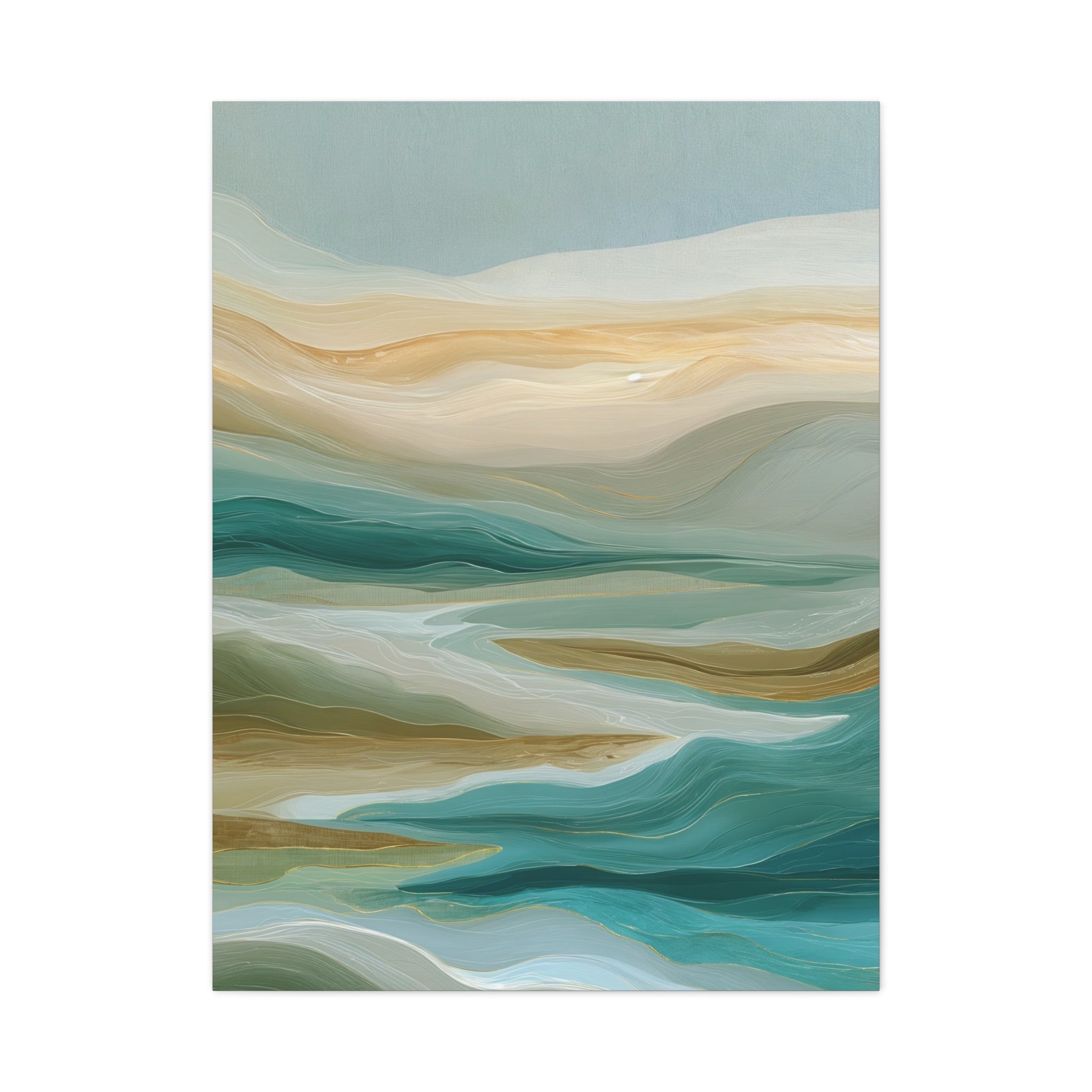 Coastal Abstract Matte Canvas Print — Teal & Sand Stretched Wall Art