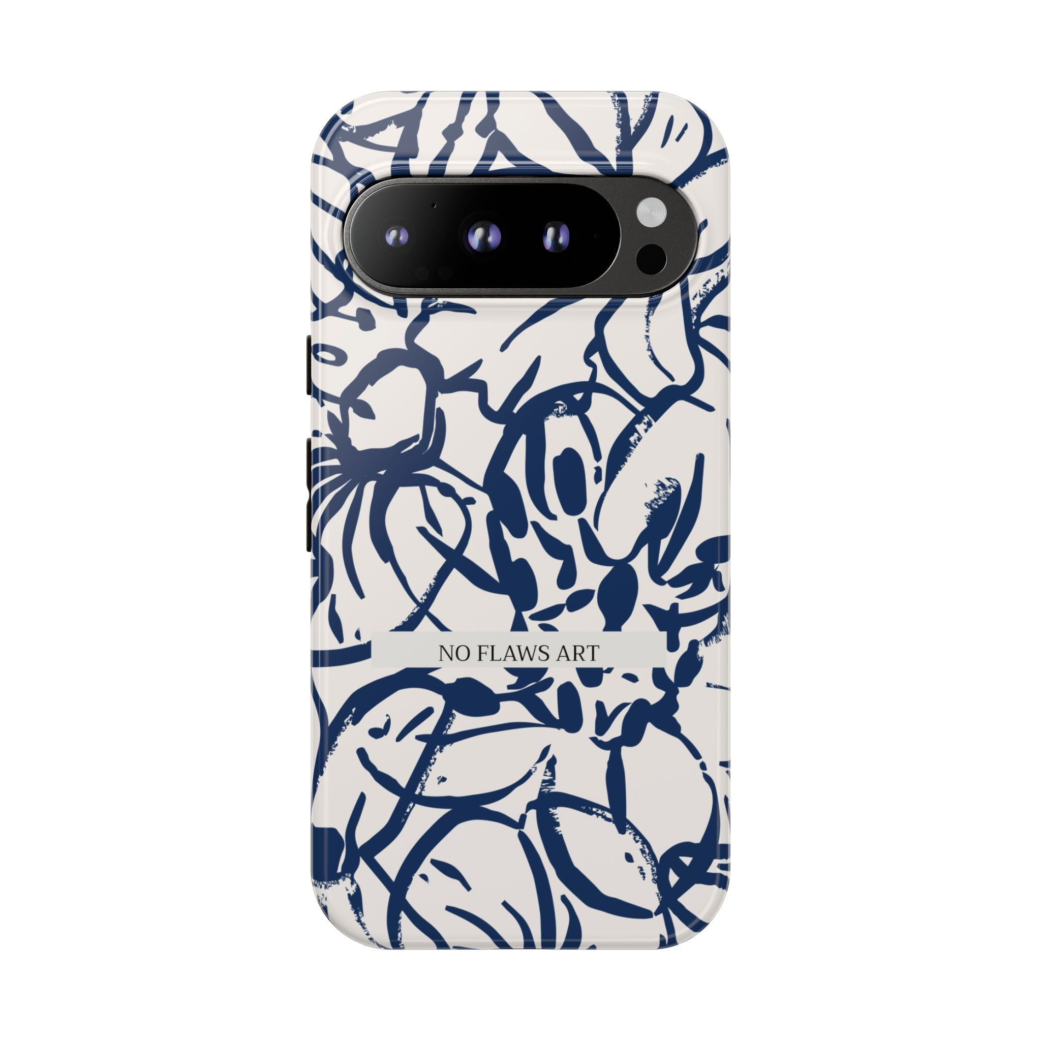 Navy Floral Tough Phone Case — "No Flaws Art" Protective Phone Cover