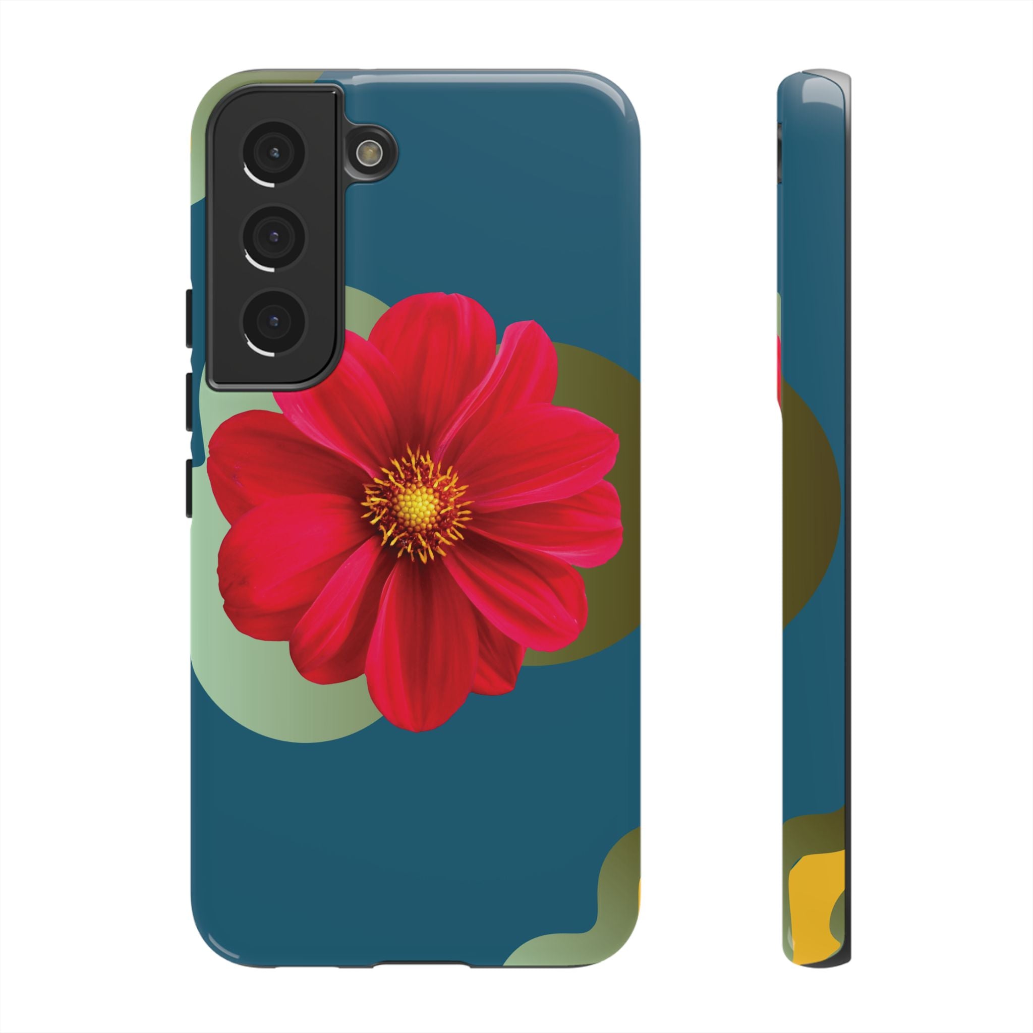 Floral Burst Tough Phone Case — Red Flower on Teal Protective Cover