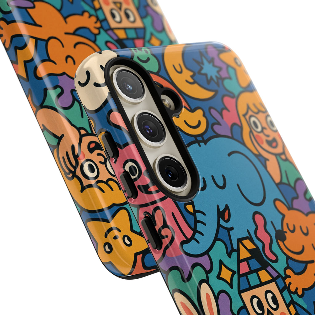 Colorful Doodle Phone Case — Cute Cartoon Animals & Characters
