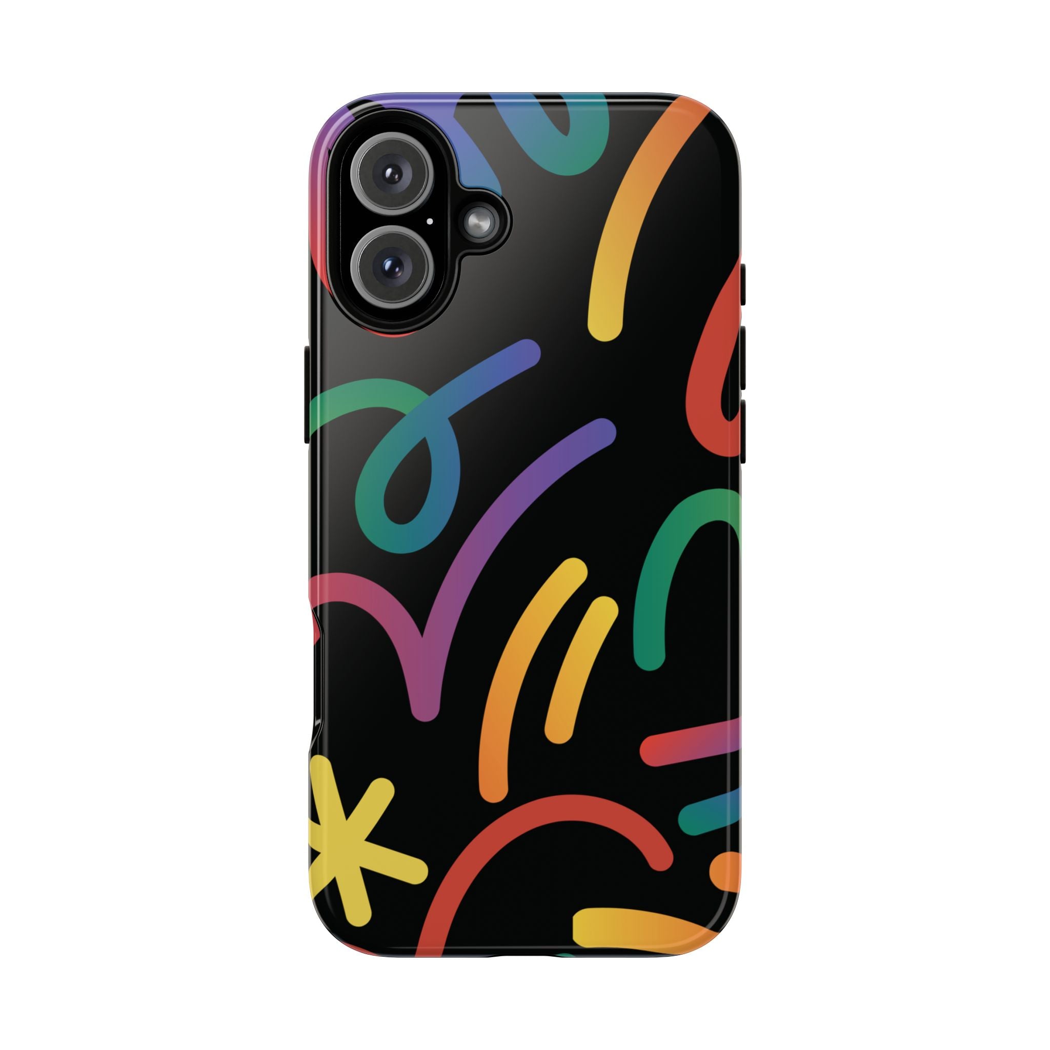 Colorful Doodle Tough Phone Case — Black Background Protective Cover