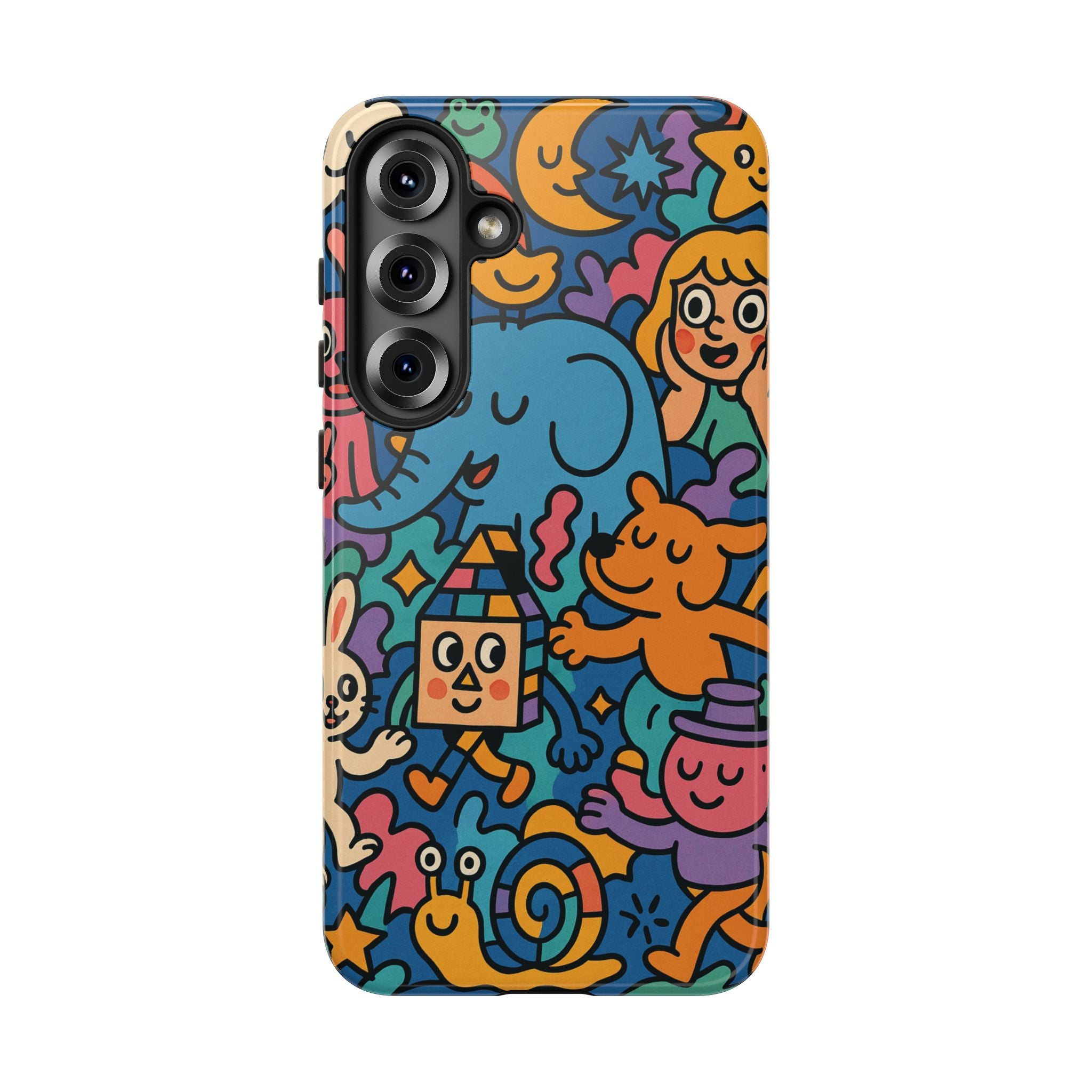 Colorful Doodle Phone Case — Cute Cartoon Animals & Characters