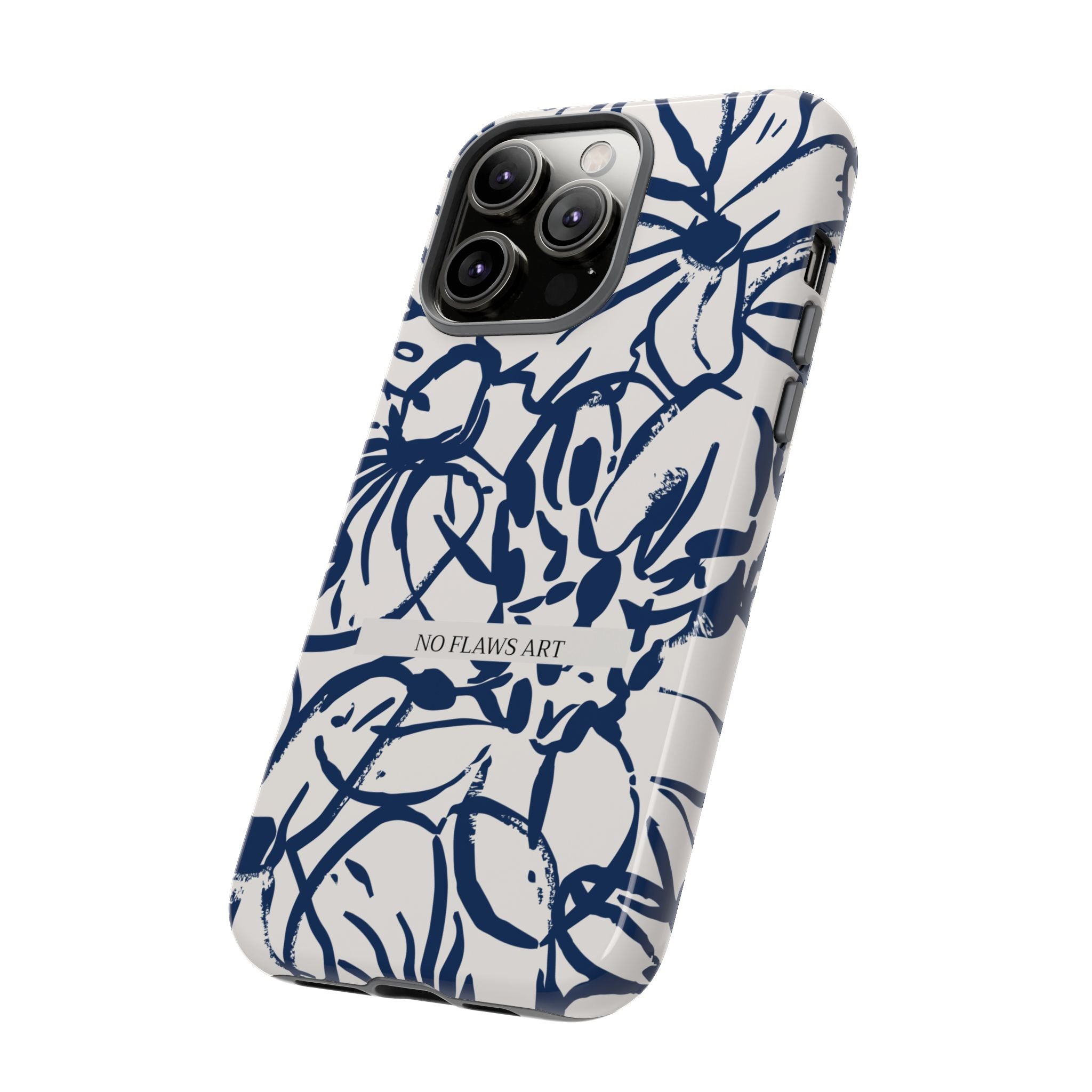 Navy Floral Tough Phone Case — "No Flaws Art" Protective Phone Cover