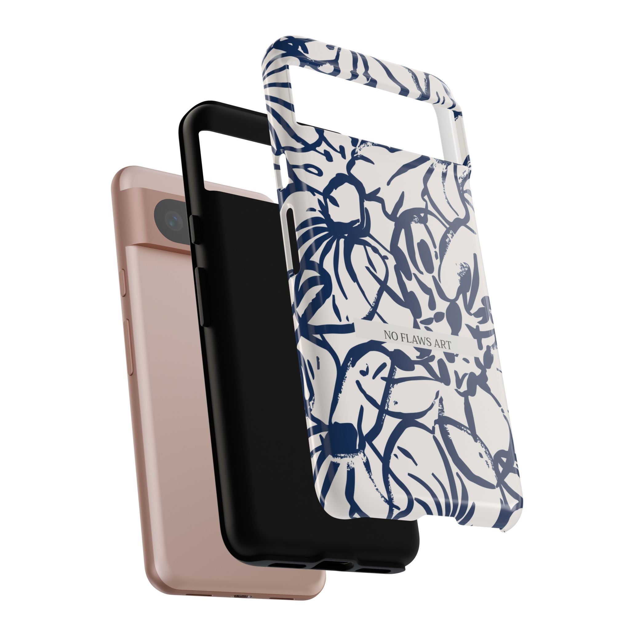 Navy Floral Tough Phone Case — "No Flaws Art" Protective Phone Cover