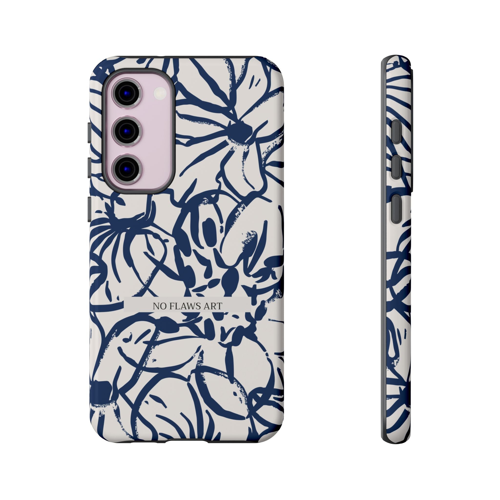 Navy Floral Tough Phone Case — "No Flaws Art" Protective Phone Cover