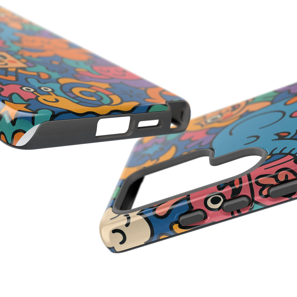 Colorful Doodle Phone Case — Cute Cartoon Animals & Characters