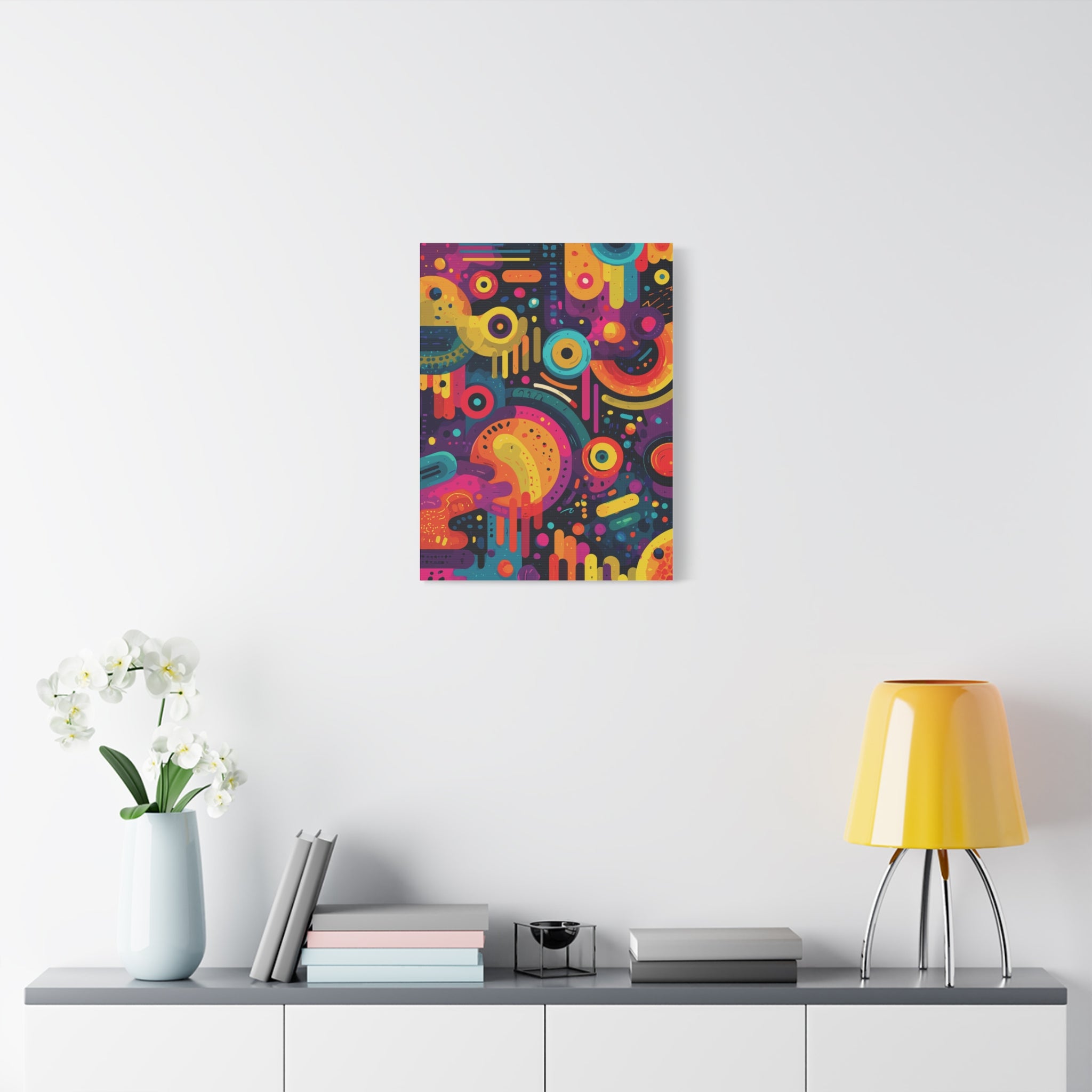 Abstract Neon Shapes Matte Canvas Print — Colorful Geometric Wall Art