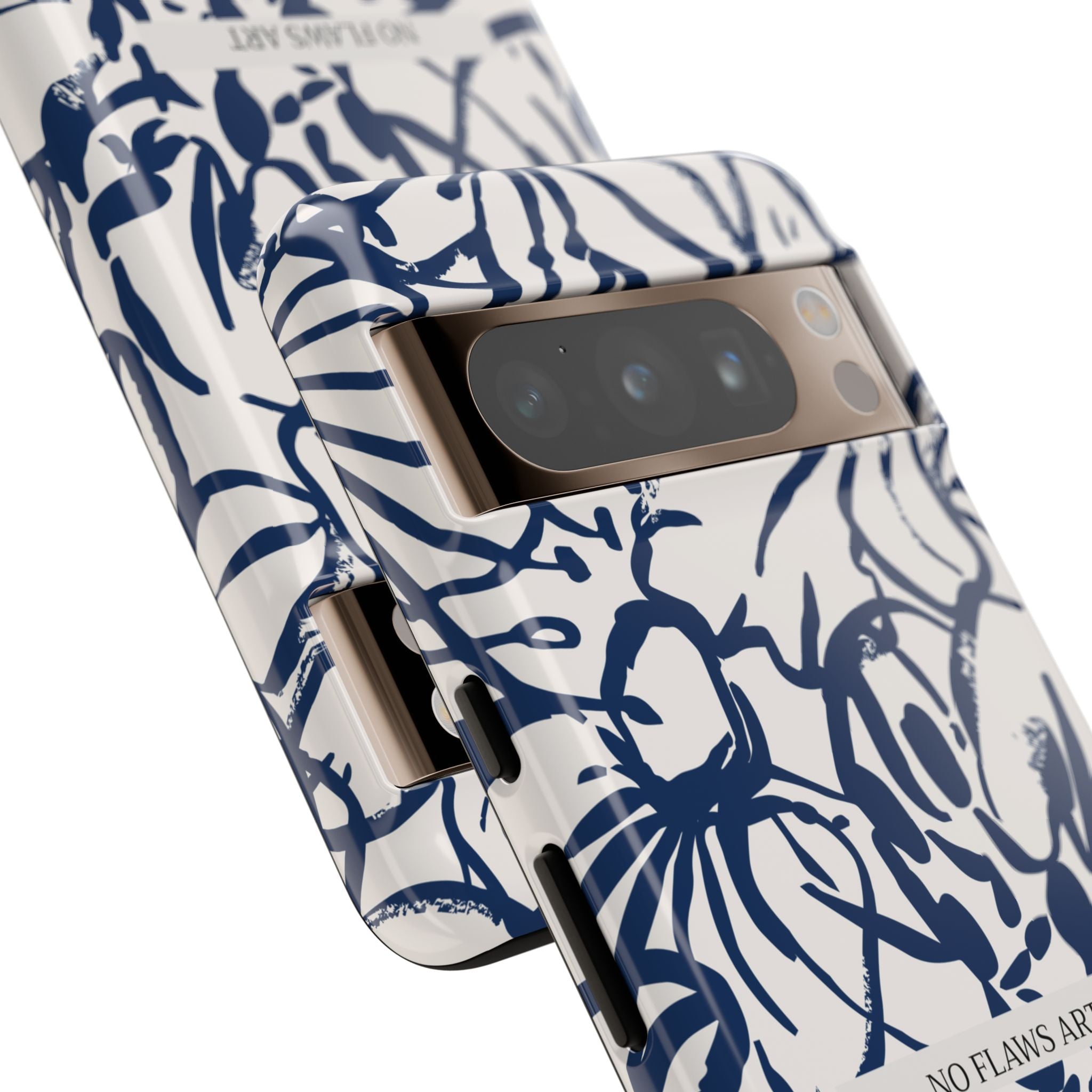 Navy Floral Tough Phone Case — "No Flaws Art" Protective Phone Cover