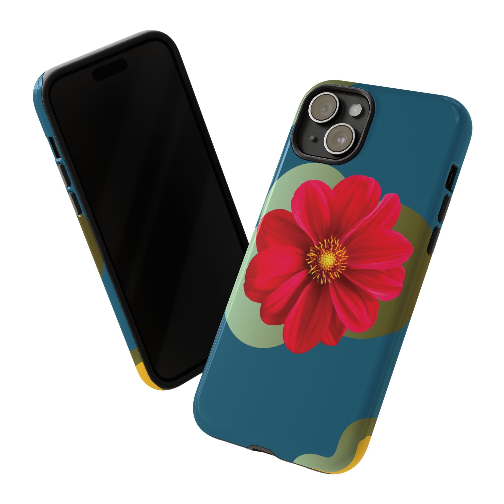 Floral Burst Tough Phone Case — Red Flower on Teal Protective Cover
