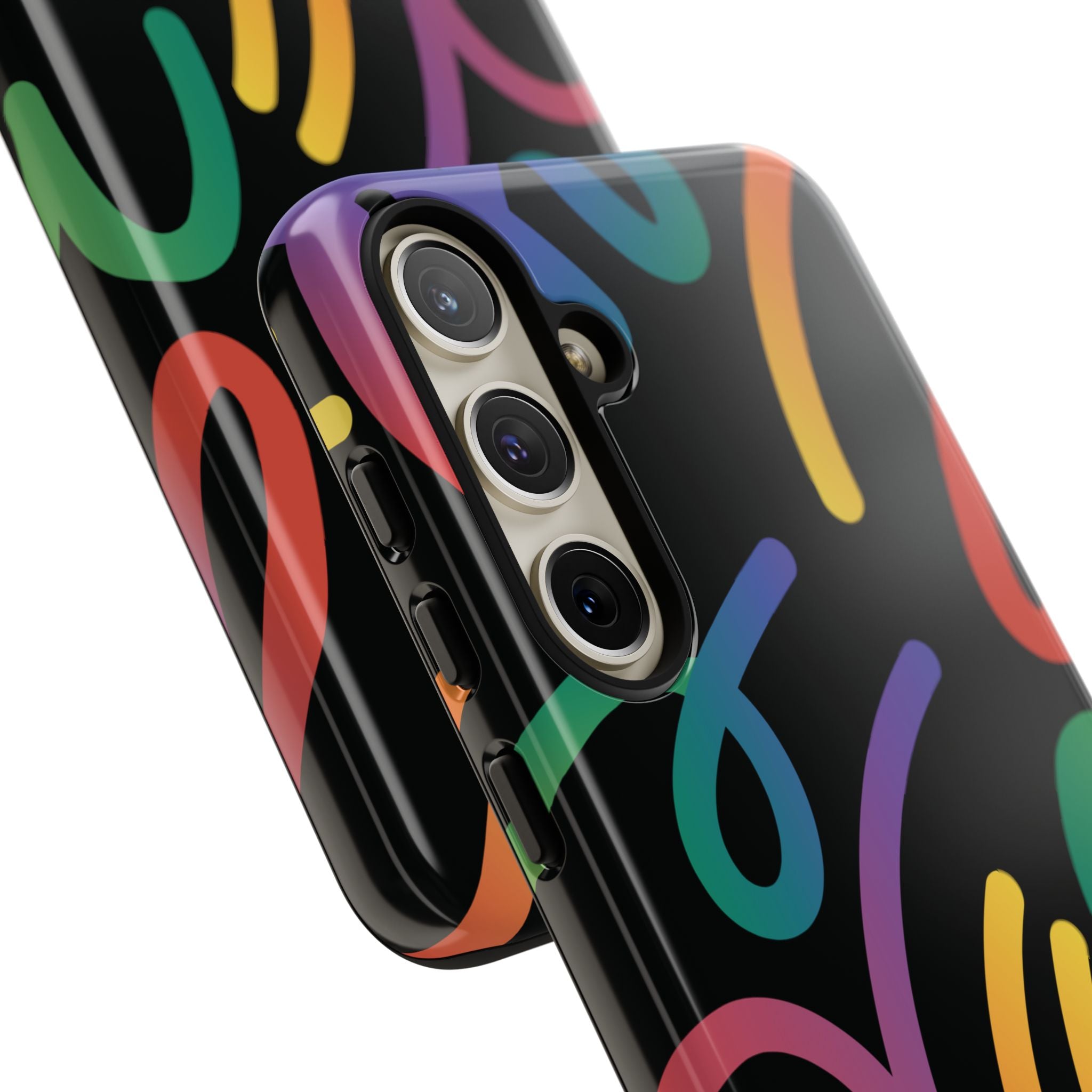 Colorful Doodle Tough Phone Case — Black Background Protective Cover