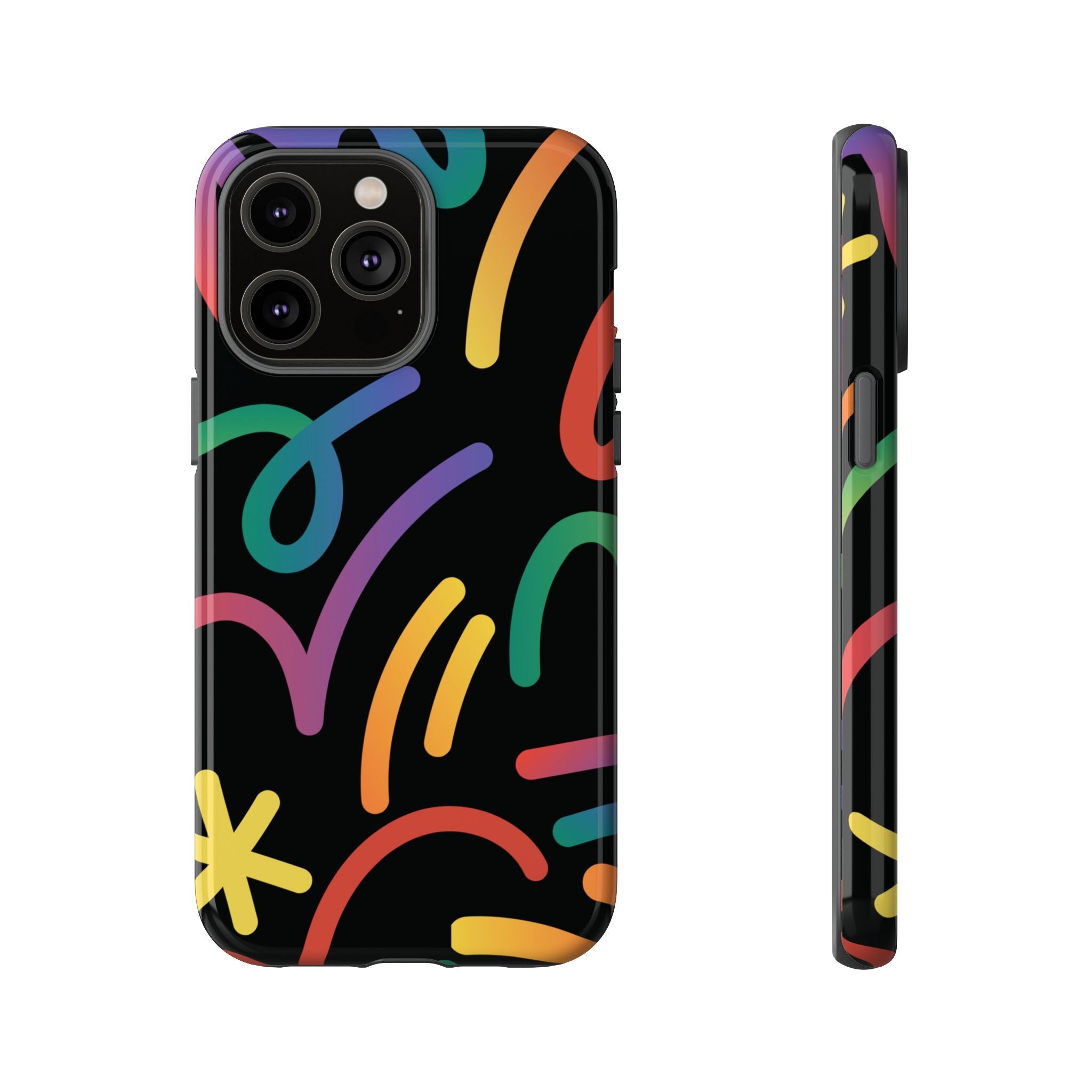 Colorful Doodle Tough Phone Case — Black Background Protective Cover
