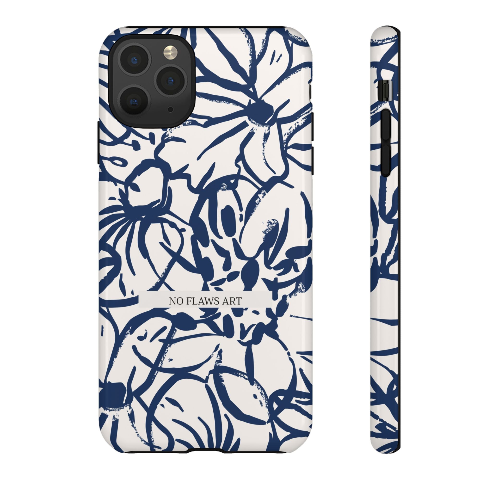 Navy Floral Tough Phone Case — "No Flaws Art" Protective Phone Cover