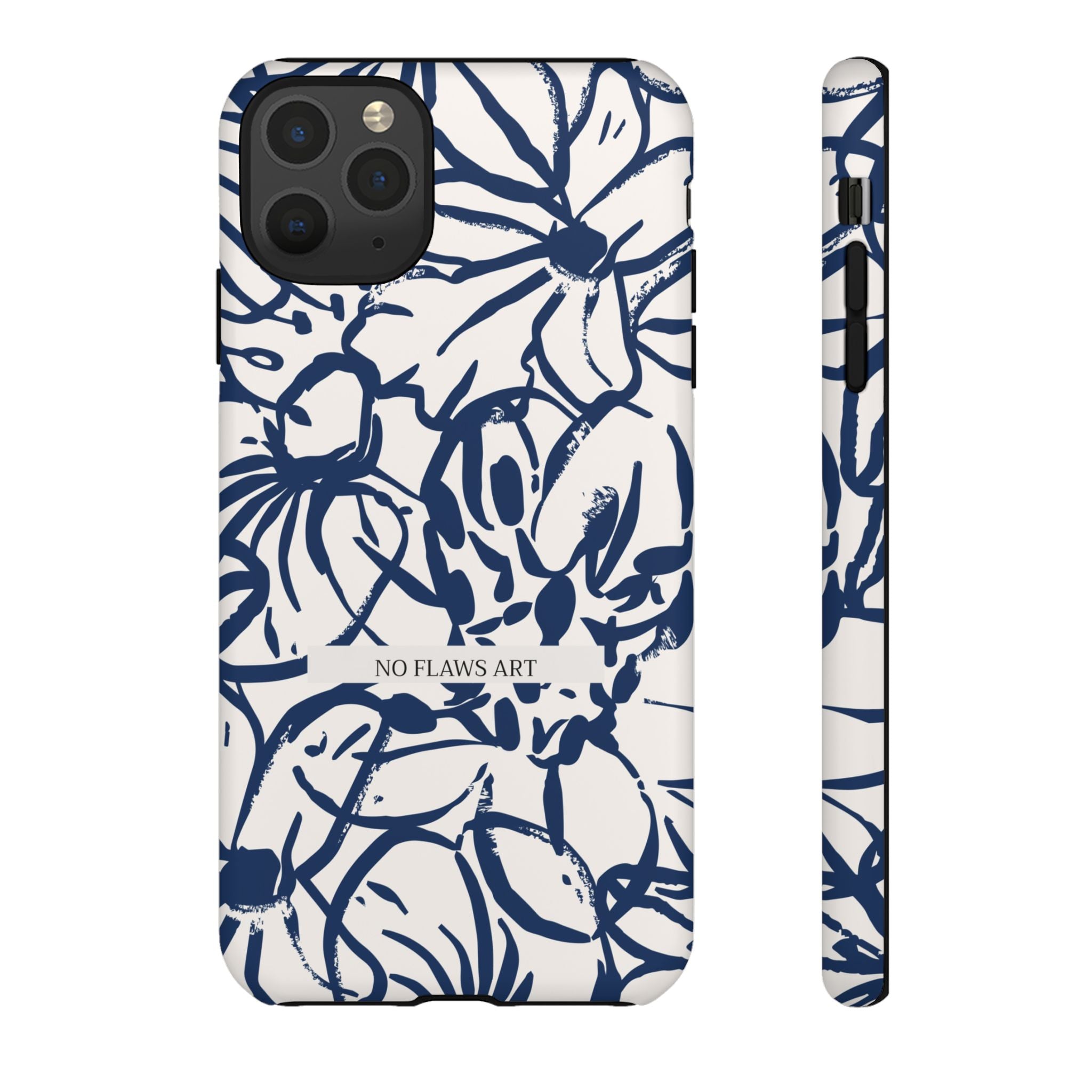 Navy Floral Tough Phone Case — "No Flaws Art" Protective Phone Cover